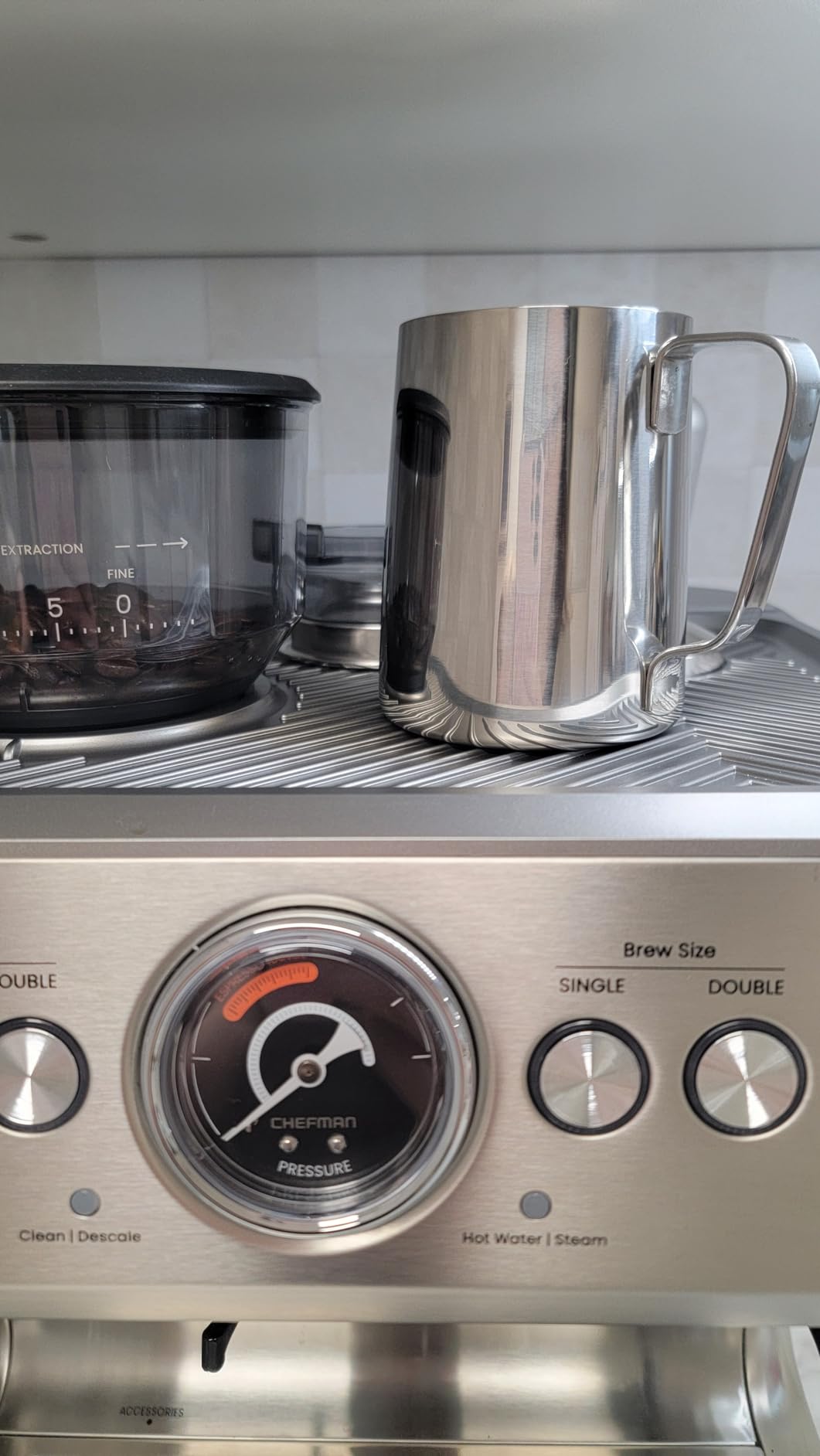 Chefman Crema Supreme 15 Bar Espresso Machine with Milk Frother, Barista Steam Wand, Professional Coffee Maker with Coffee Grinder, 30 Grind Settings, 3L Removable Water Tank - Stainless Steel customer photo 2