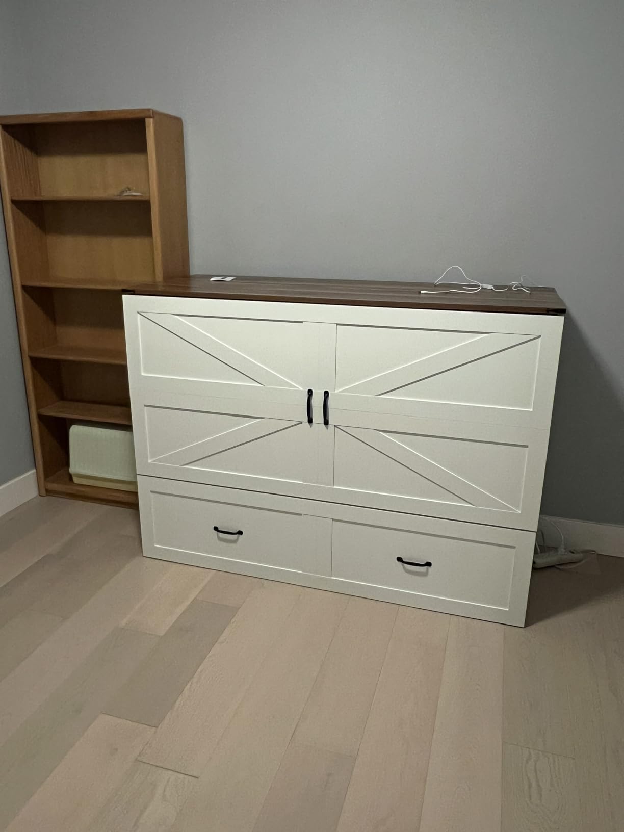 KCGKCG Queen Murphy Bed with Storage & Charging Station, Murphy Cabinet Bed with Large Storage Drawer for Guest Bedroom, Living Room, Office or Small Room, Full Foldable Platform Bed, Grey customer photo 1