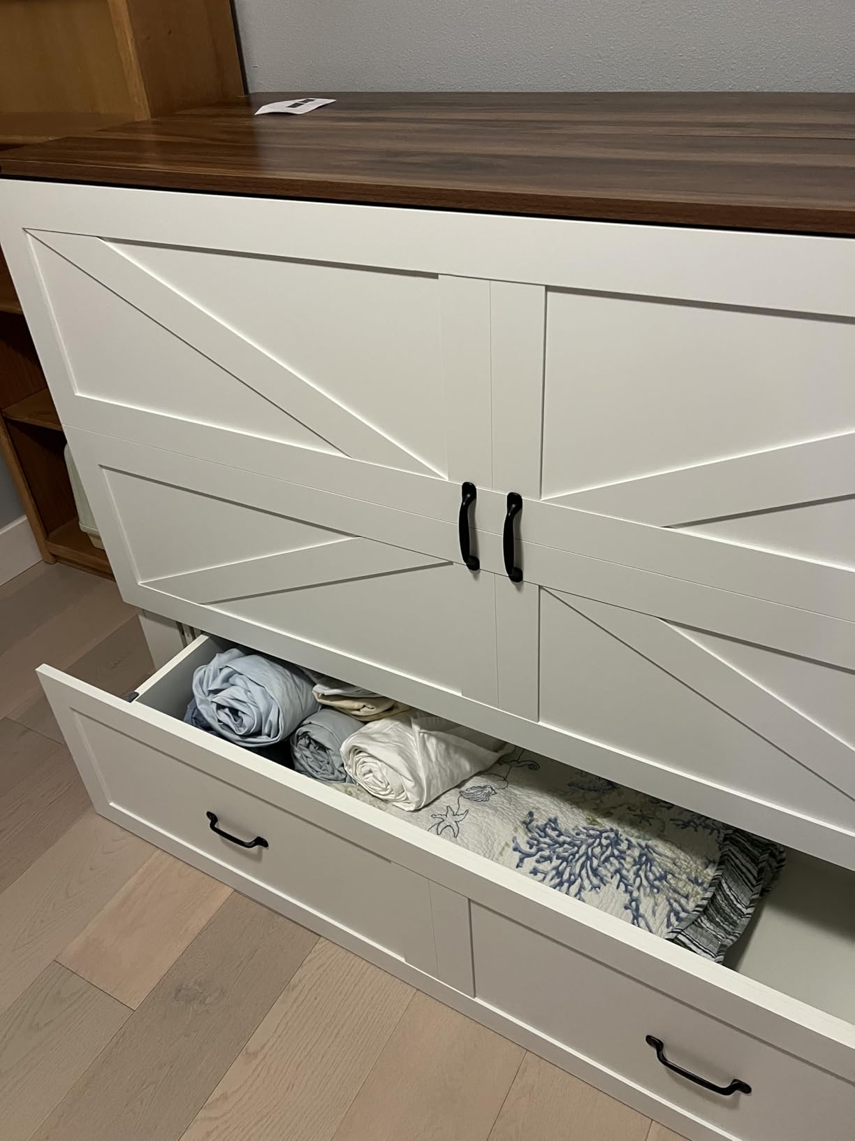 KCGKCG Queen Murphy Bed with Storage & Charging Station, Murphy Cabinet Bed with Large Storage Drawer for Guest Bedroom, Living Room, Office or Small Room, Full Foldable Platform Bed, Grey customer photo 2