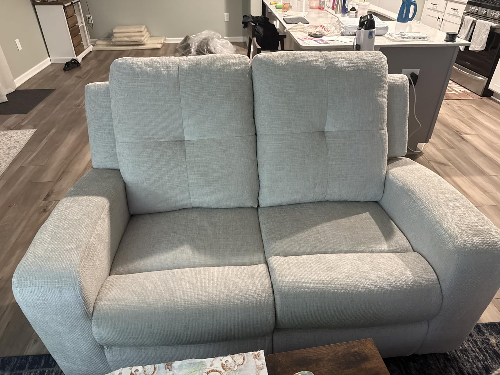 Signature Design by Ashley Danum Modern Manual Pull Tab Reclining Sofa with Tufted Back Cushion, Blue customer photo 2