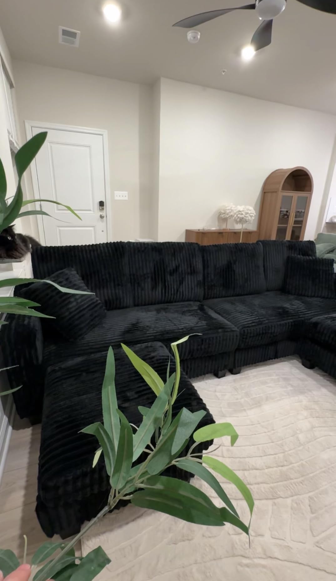 Belffin Convertible Sectional Couch with Chaise Corner Sectional Sofa L Shaped Couch Reversible Corner Upholstered Couches for Living Room Corduroy (Black, V Shaped) customer photo 2