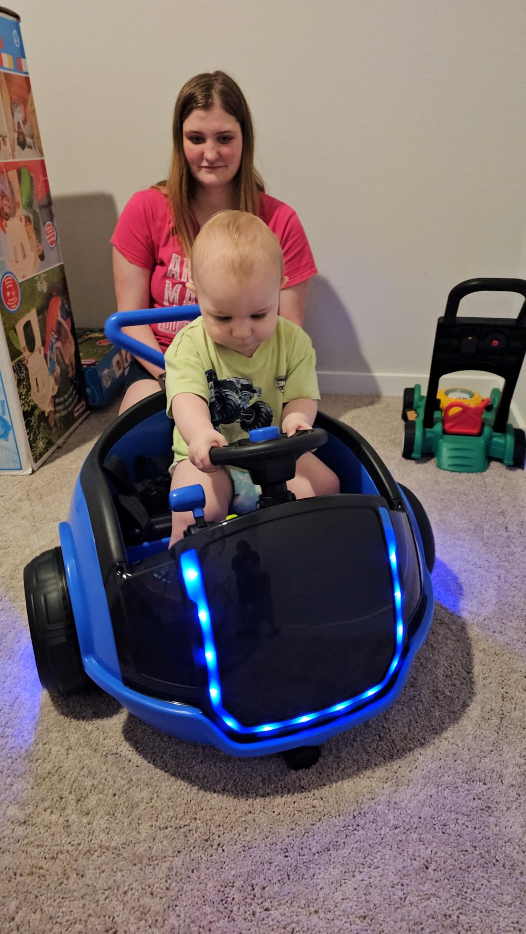 ANPABO 3-in-1 Electric Push Ride On Car, 12V Kids Ride On Toy w/Remote Control, 360 Spin, LED Display, 5-Point Safety Belt, Colorful LED Light, Music Player, Push Car for Toddler Ages 1-3 (Pink) customer photo 1