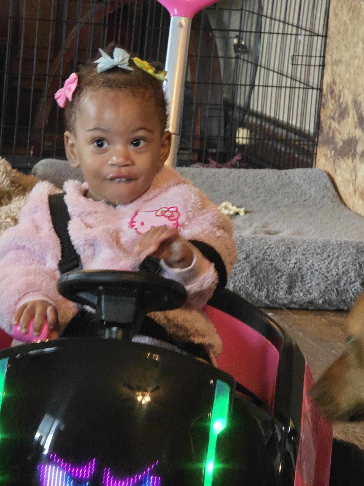 ANPABO 3-in-1 Electric Push Ride On Car, 12V Kids Ride On Toy w/Remote Control, 360 Spin, LED Display, 5-Point Safety Belt, Colorful LED Light, Music Player, Push Car for Toddler Ages 1-3 (Pink) customer photo 2