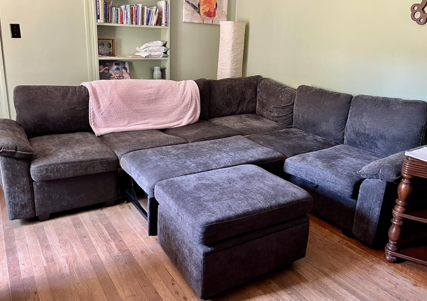 85 Inch Modular Sectional Sofa with Pull Out Bed, L Shaped 5 Seat Sectional Sleeper Sofa with Storage, Sectional Couches for Living Room, Cloud Modular Couch, Removable Sofa Cover, Light Grey customer photo 2