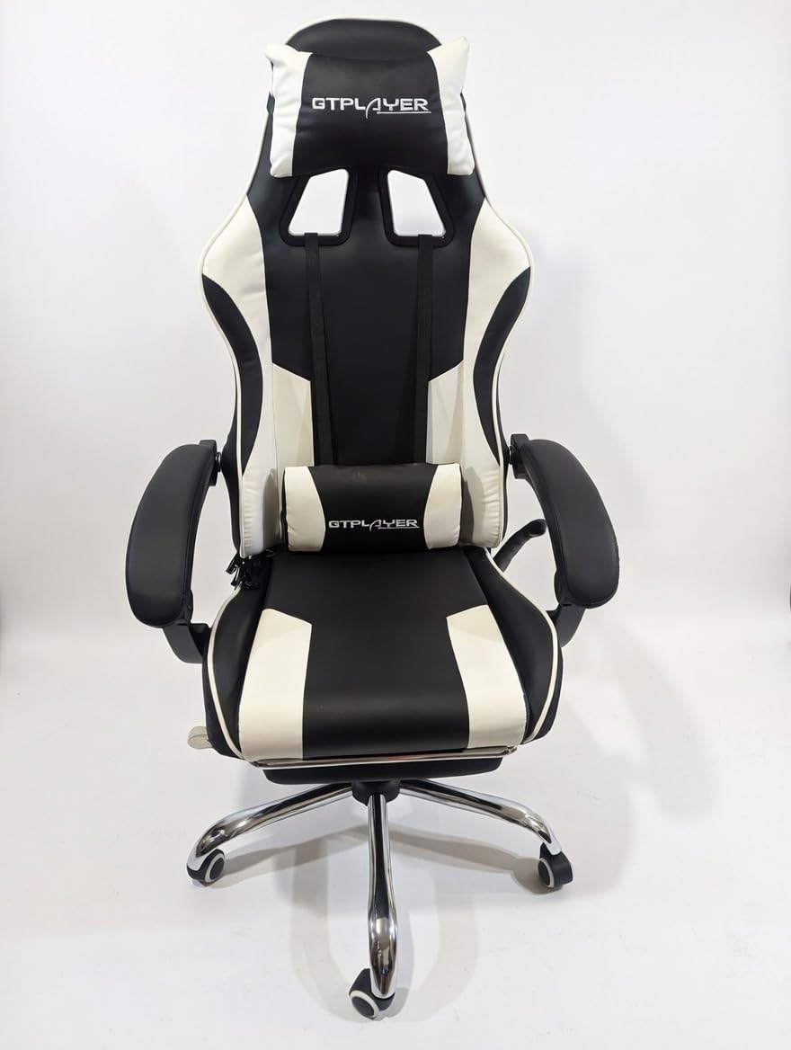 GTPLAYER Gaming Chair Computer Chair with Footrest and Lumbar Support Height Adjustable Game Chair with 360-Swivel Seat and Headrest for Office or Gaming Pearl White customer photo 2