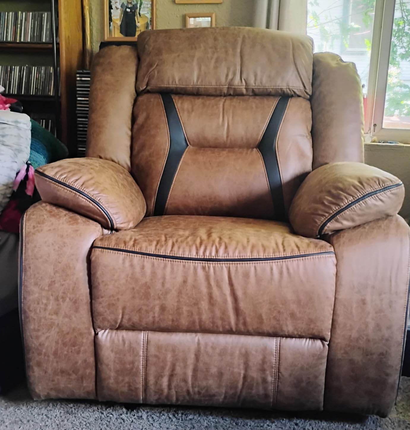EBELLO Manual Reclining Sectional Sofa for Living Room, L-Shaped Sectional Corner Reclining Sectional Couches Home Furniture Set with Center Console, Hidden Cup Holders and Storage, Brown customer photo 1