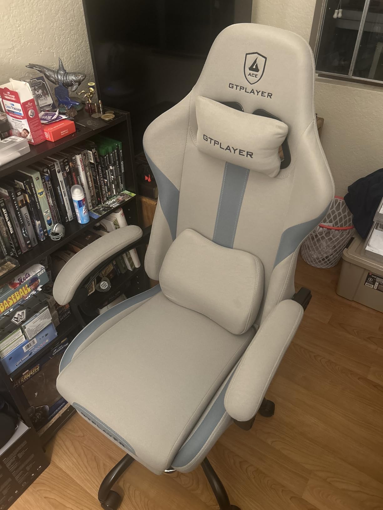 GTPLAYER Gaming Chair with Foot Rest & Pocket Spring Cushion, Ergonomic High Back Computer Desk Chair with Headrest & Lumbar Support for Back Pain Relief, Breathable Fabric, Mist-Blue customer photo 1