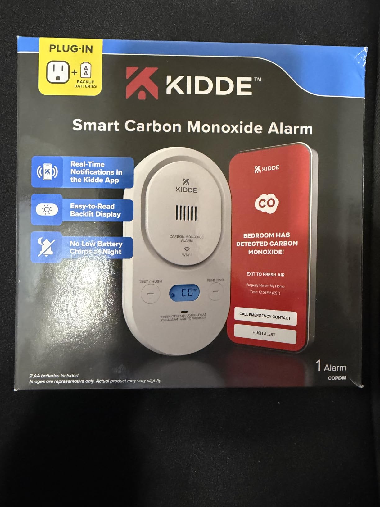 Kidde Smart Carbon Monoxide Detector, Plug-in with AA Battery Backup, Real-Time Notifications, 2.4 GHz Wi-Fi Enabled, Rotating Plug, 85 dB Alarm, 5th Edition, COPDW customer photo 2