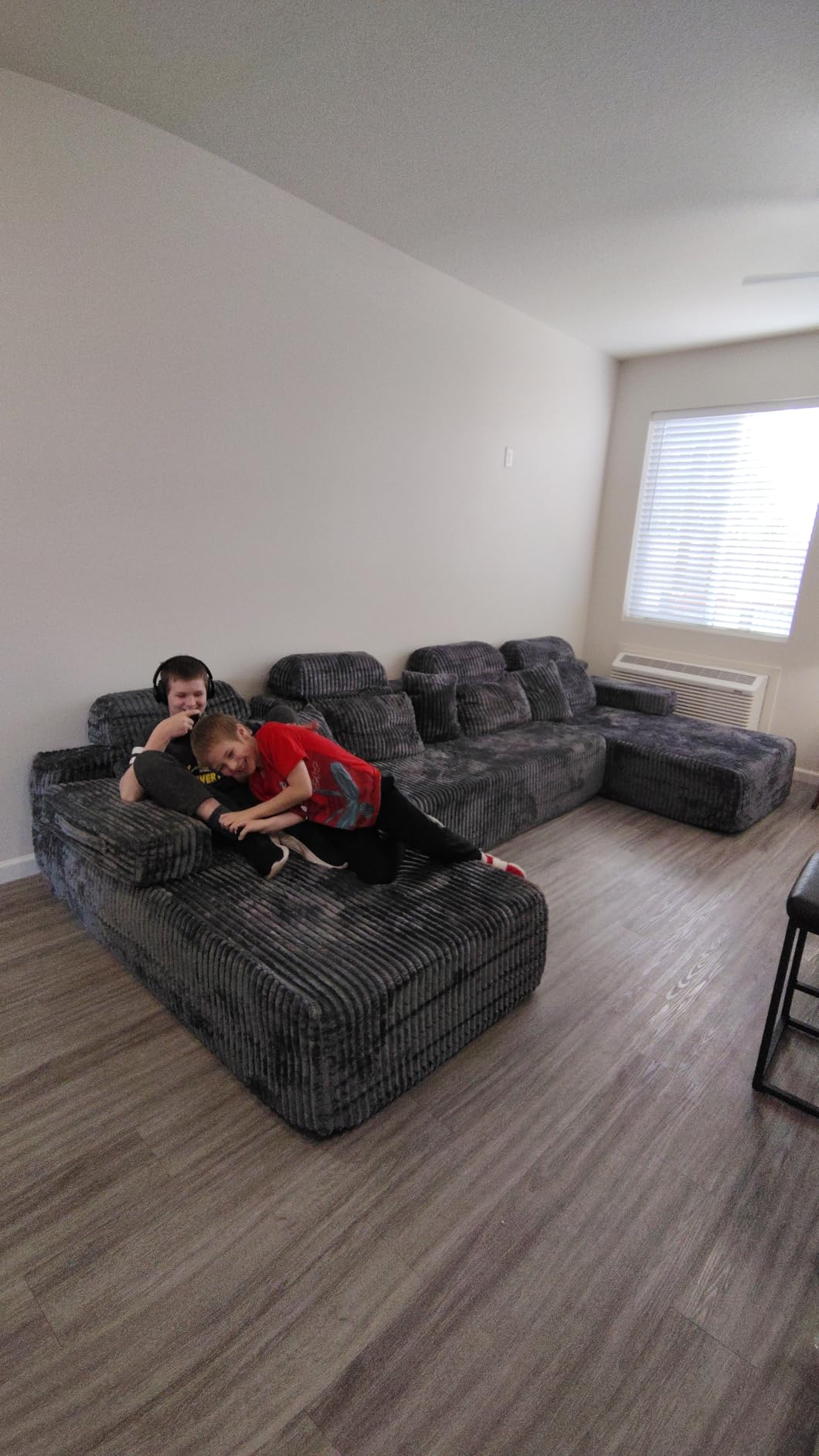 HOMRELEXA 141'' Cloud Sectional Couch with High Backrest, Convertible U-Shaped Modular Sectional Sofa with Deep Seat, Soft Corduroy Upholstery, Boneless Couches for Living Room (Beige) customer photo 1