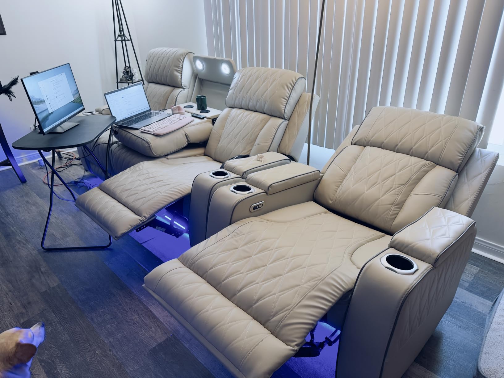 Living Room Furniture Sets, Power Recliner Sectional Sofa with LED Lights, Leather Couch Set, Reclining Sofa for Living Room, Home Theater, and Office (3PCS Set, Black) customer photo 1