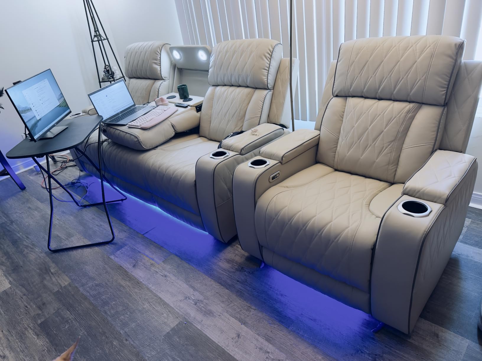Living Room Furniture Sets, Power Recliner Sectional Sofa with LED Lights, Leather Couch Set, Reclining Sofa for Living Room, Home Theater, and Office (3PCS Set, Black) customer photo 2