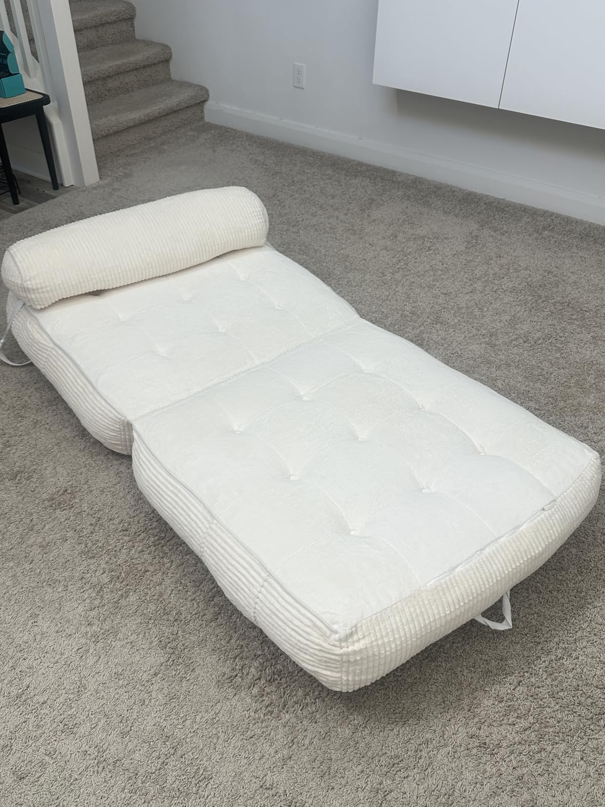 Folding Sofa Bed, Flannel Futon Couch Bed with Pillow and Blanket, Convertible Sleeper Chair for Small Space Apartment Guest Room, Black customer photo 1