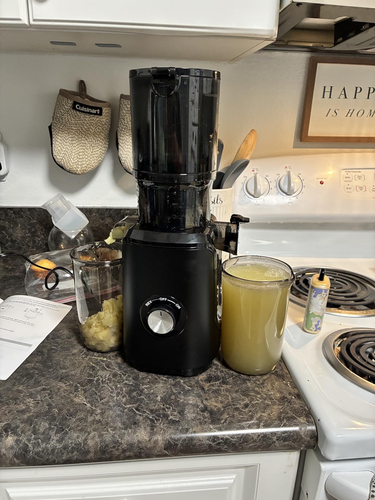 NEWBULIG Cold Press Juicer Machines, Masticating Juicer with High Juice Yield, Reverse Function, Stops Oxidation and Easy to Clean for Vegetables & Fruits, Black customer photo 2