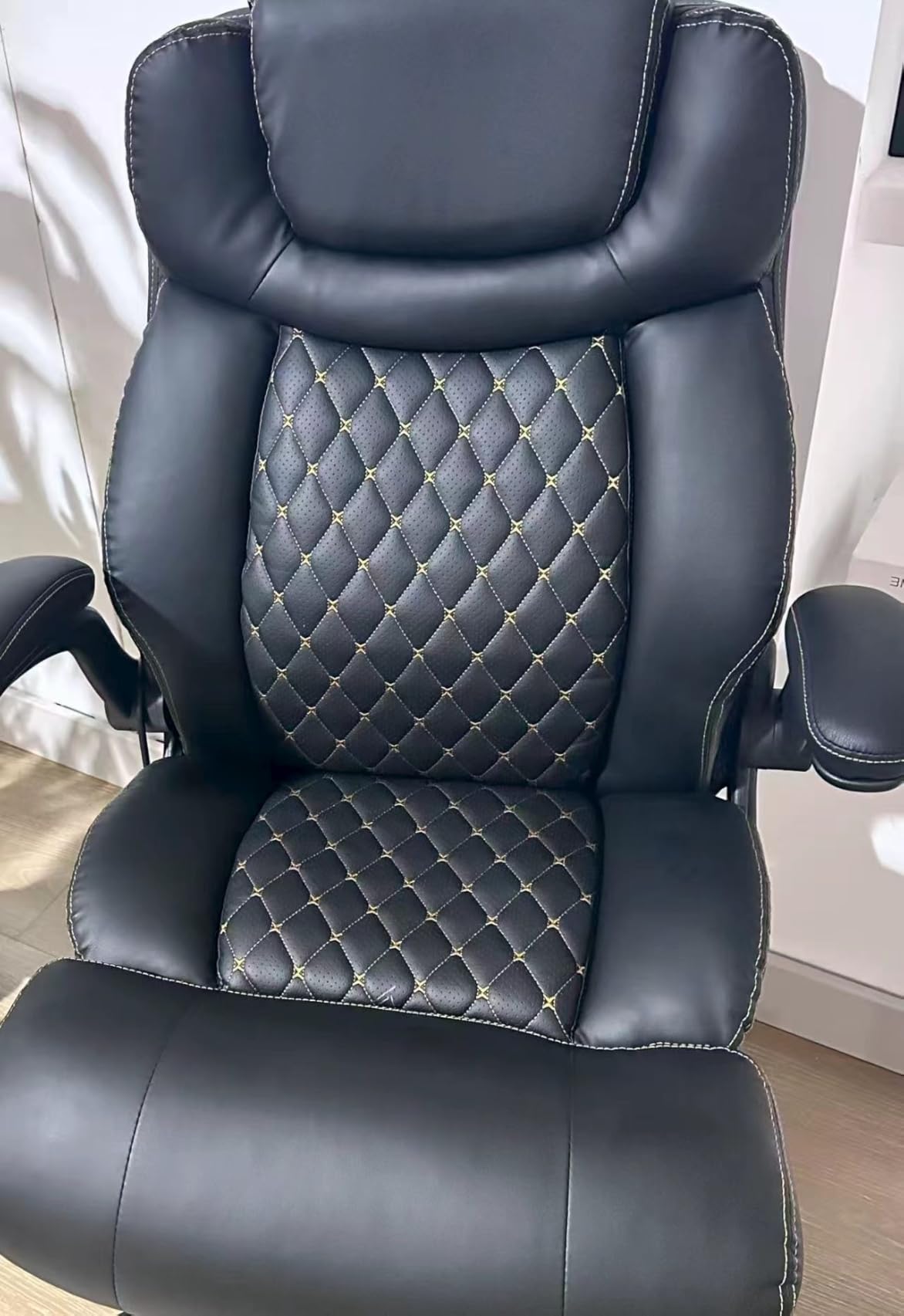 Office Chair, Big and Tall Executive Chairs with Lumbar Support for Back Pain, Breathable Desk Computer Chair with Adjustable Flip-up Armrests, Wide Cushion Swivel Home Office Chair Black PU customer photo 1
