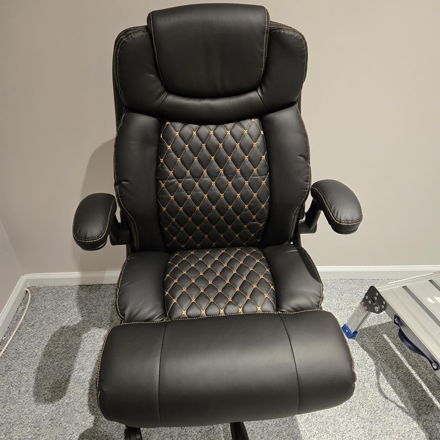 Office Chair, Big and Tall Executive Chairs with Lumbar Support for Back Pain, Breathable Desk Computer Chair with Adjustable Flip-up Armrests, Wide Cushion Swivel Home Office Chair Black PU customer photo 2