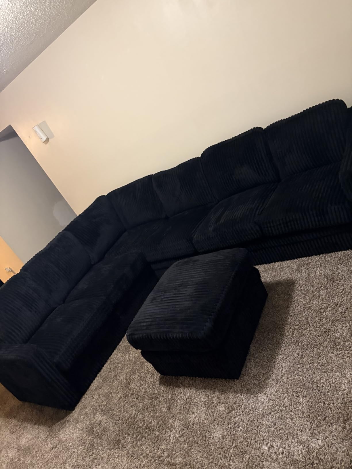 89 Inches Corduroy Sectional Sofa with High Density Sponge, Modern 5 Seats Corner Couch with Deep Seat, Comfy Modular L Shaped Couch with Comfortable Back Cushions for Living Room, Black customer photo 2