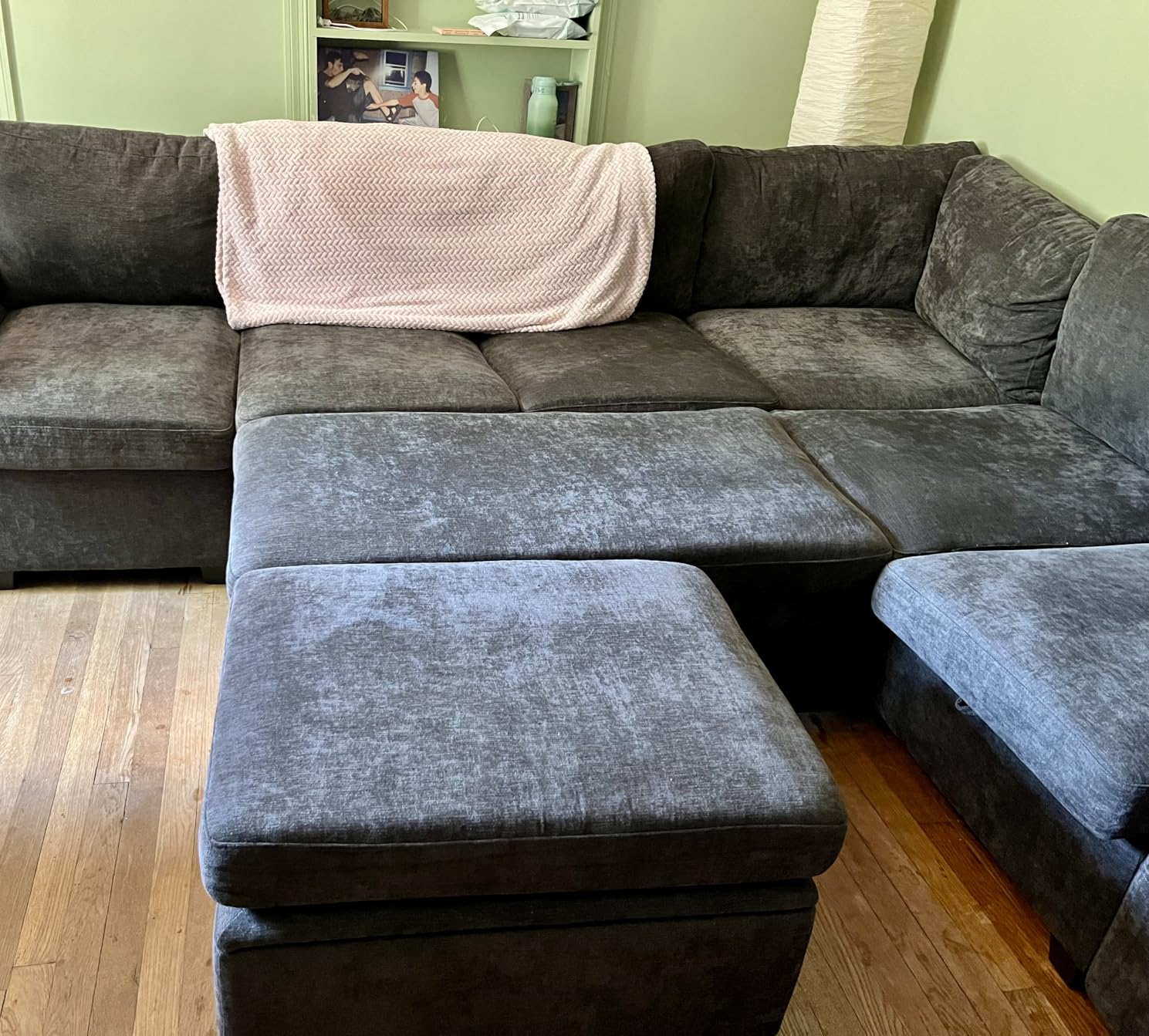 85 Inch Modular Sectional Sofa with Pull Out Bed, L Shaped 5 Seat Sectional Sleeper Sofa with Storage, Sectional Couches for Living Room, Cloud Modular Couch, Removable Sofa Cover, Dark Grey customer photo 1