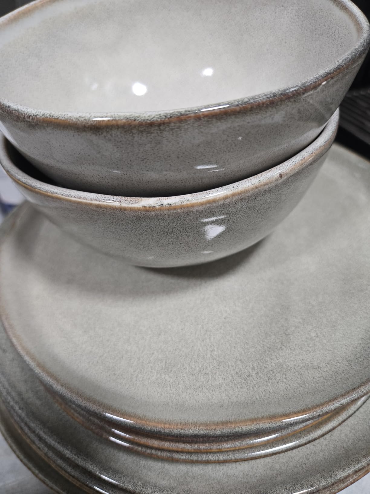 KINGSTONE Stoneware Dinnerware Sets, 24-Piece Reactive Glaze Porcelain Plates and Bowls Sets for 8, Handcrafted Rustic Ceramic Dishes Set, Highly Scratch Resistant, Dishwasher & Microwave Safe, Grey customer photo 1