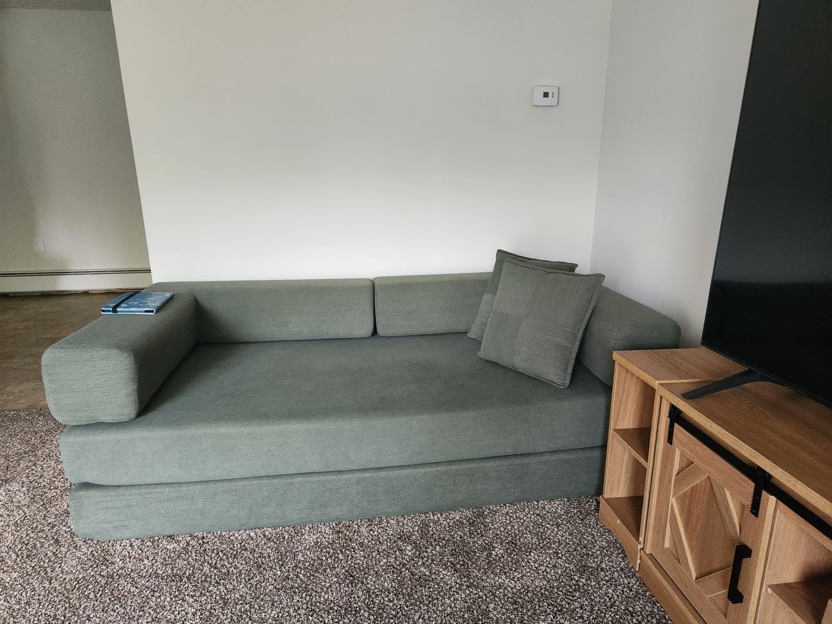 GRUSIGN 78 Inch Convertible Sofa Bed, 5-in-1 Futon Sofa Bed Pull Out Couch, Boneless Couch Bed for Living Room, Corduroy Boneless Couches for Bedroom, Apartment, No Assembly Sleeper Sofa Bed, Green customer photo 2