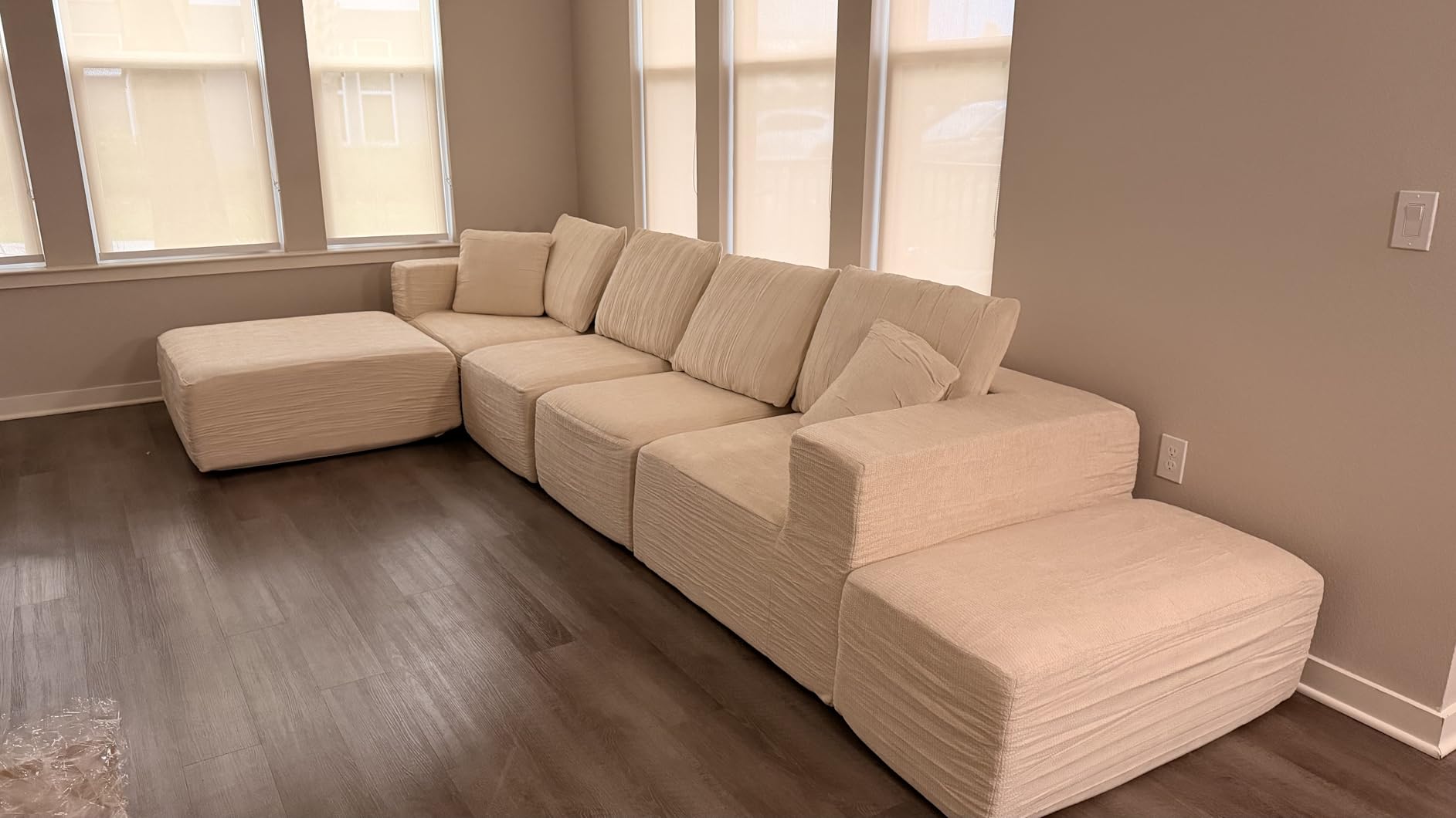 150'' Oversized Modular Sectional Sofa, Modern Boneless Cloud Sectional Couches for Living Room, Extra Deep Seat Plush Comfy Couch with Flexible Layout, No Assembly Required, Corduroy Black customer photo 1