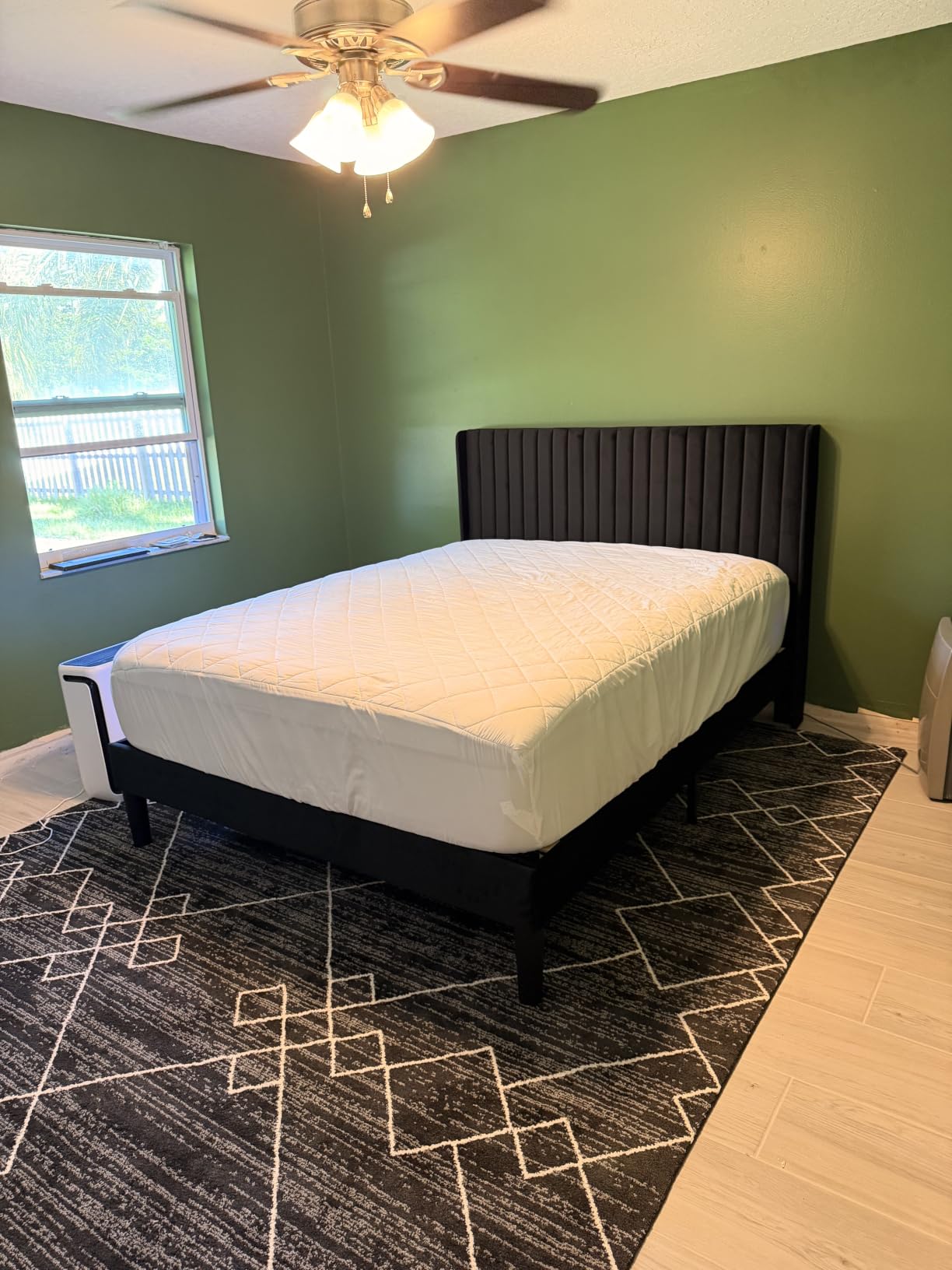 SHA CERLIN Queen Size Velvet Bed Frame with Vertical Channel Tufted Wingback Headboard, Upholstered Platform Bed with Wood Slats, No Box Spring Needed, Easy Assembly, Cream White customer photo 1