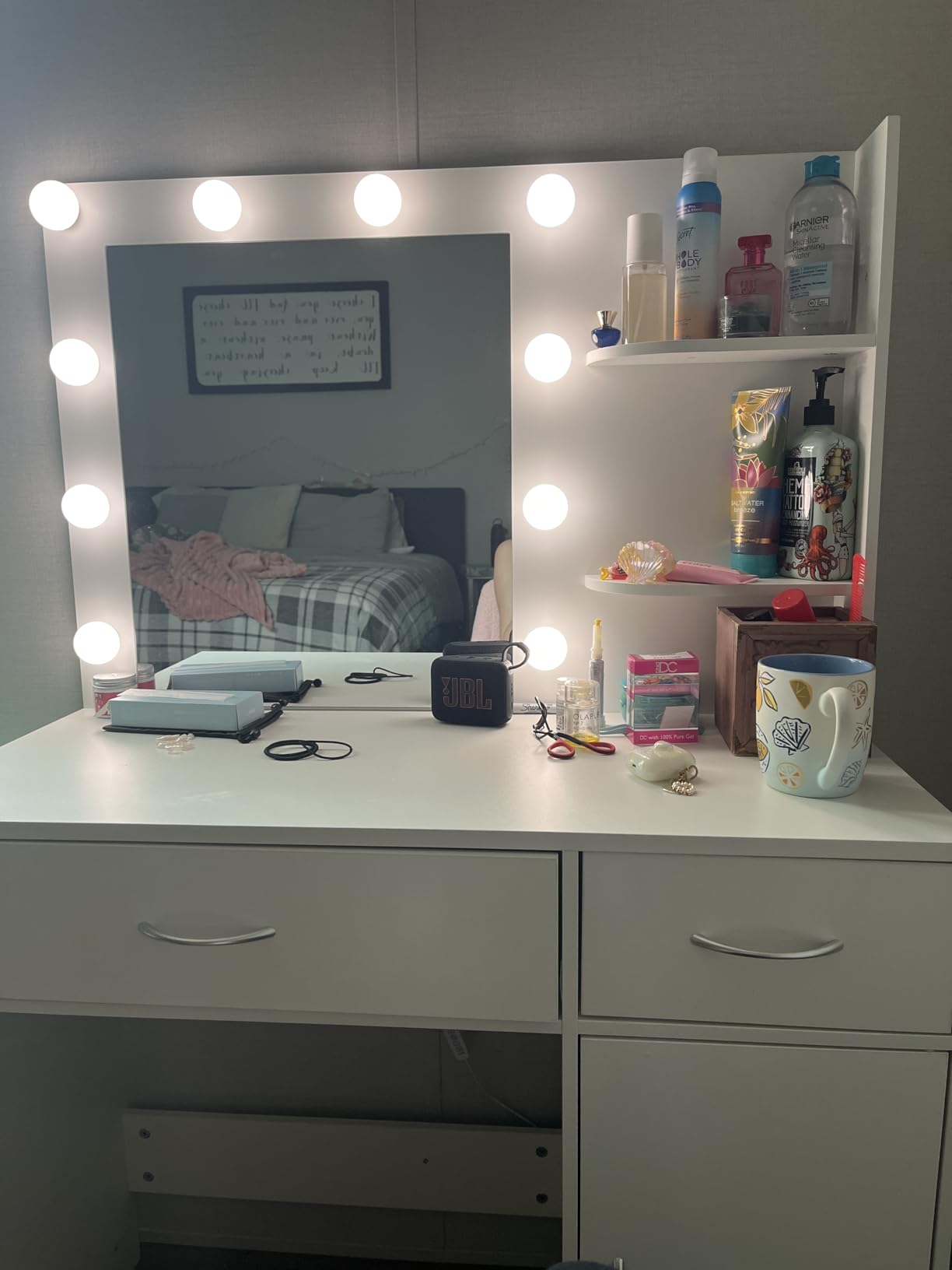 LIVELYGLOW White Makeup Vanity with 10 Hollywood Light Bulbs, 35.4