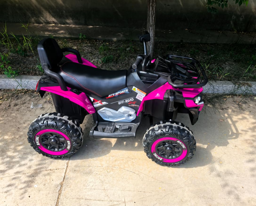 24V Ride on Car, Kids ATV XL Four Wheeler w/EVA Tire, 19-Inch Leather 2 Seater, 4X200W Motor, Remote Control, Knee Pad & Flower, 24 Volt Ride on Toys Electric Quad for Big Kids, Red customer photo 1