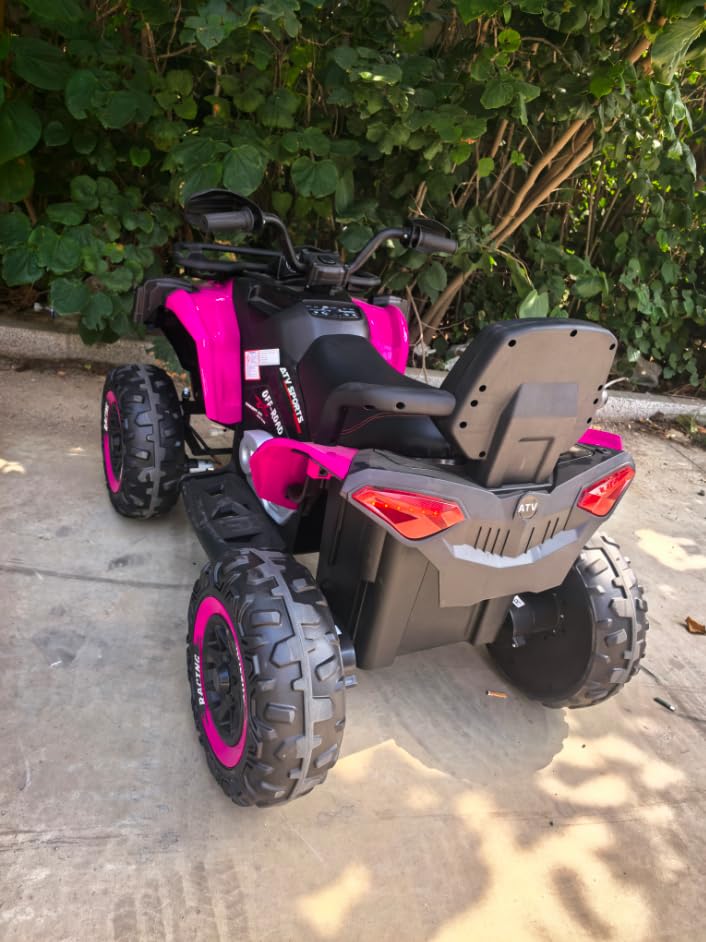 24V Ride on Car, Kids ATV XL Four Wheeler w/EVA Tire, 19-Inch Leather 2 Seater, 4X200W Motor, Remote Control, Knee Pad & Flower, 24 Volt Ride on Toys Electric Quad for Big Kids, Red customer photo 2