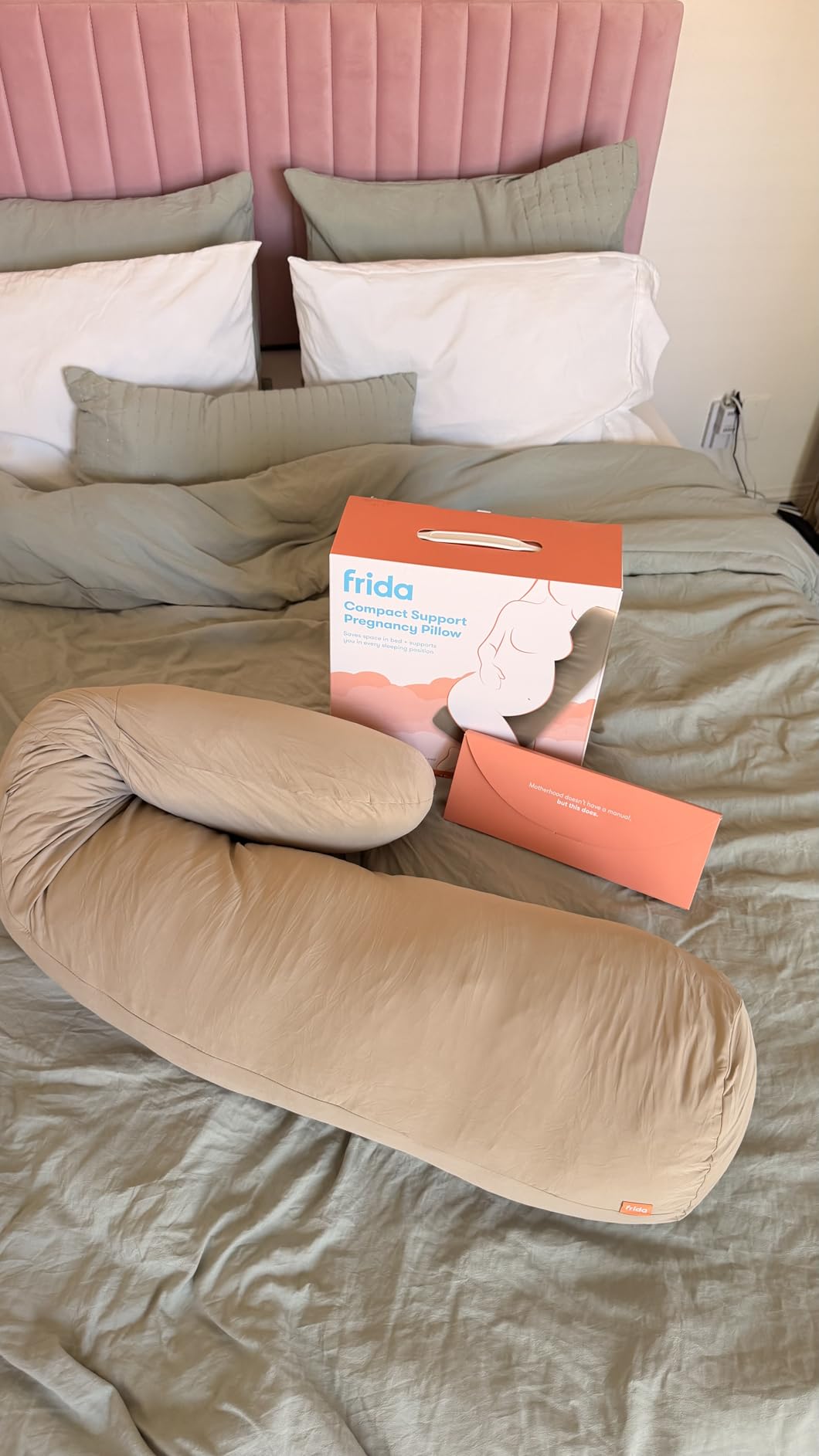 Frida Mom Full Body Support Pregnancy Pillow, Cooling Pregnancy Pillow, Wraps Around for All Over Support, Extended Length to Support from Head to Toe, Easy to Clean, Compact Storage Bag, Taupe customer photo 2