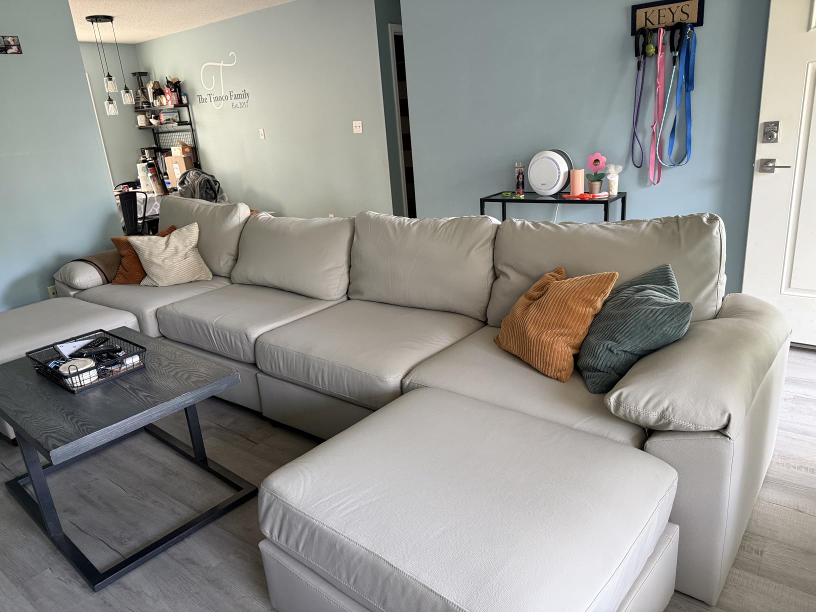 EASE MOOSE Oversized Modular Sectional Sofa, Leather Sectional Couch with Wide Deep Seat, Scratch Resistant Faux Leather Material, L Shaped Sofa for Big Spaces, Beige customer photo 2