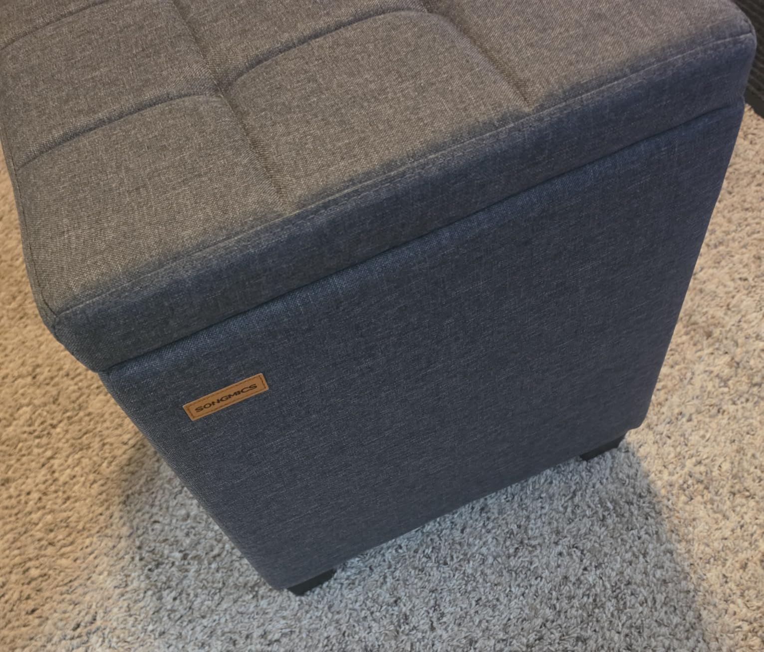 SONGMICS Square Storage Ottoman, Foot Stool Footrest with Legs, Ottoman Cube with Hinged Lid, for Living Room, Bedroom, 16.9 x 16.9 x 18.1 Inches, Linen-Look Fabric, Slate Gray ULOM509GN01 customer photo 2