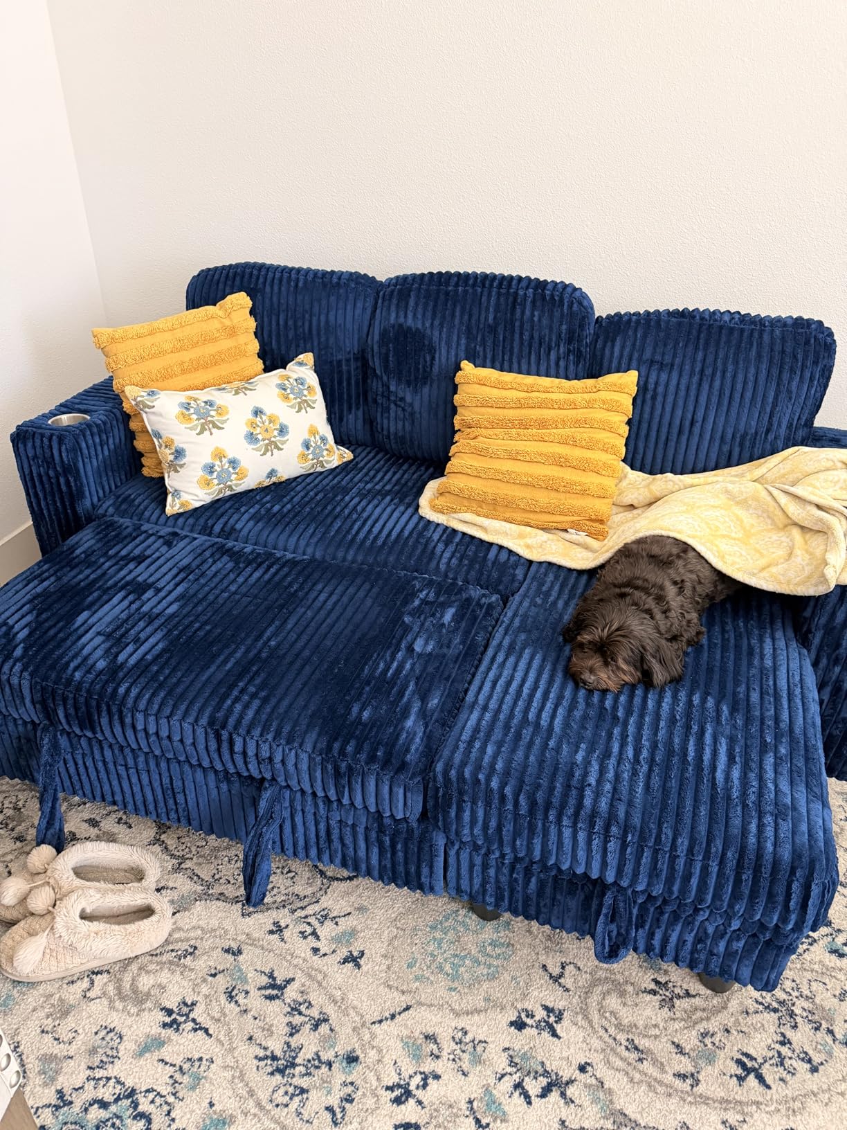 LINSY HOME Sectional Sleeper Sofa Pull Out Couches for Living Room (Green, Sleeper Sofa 1) | Pull Out Sofa Bed, Storage, USB Charging, Cup Holders, Plush Corduroy customer photo 1