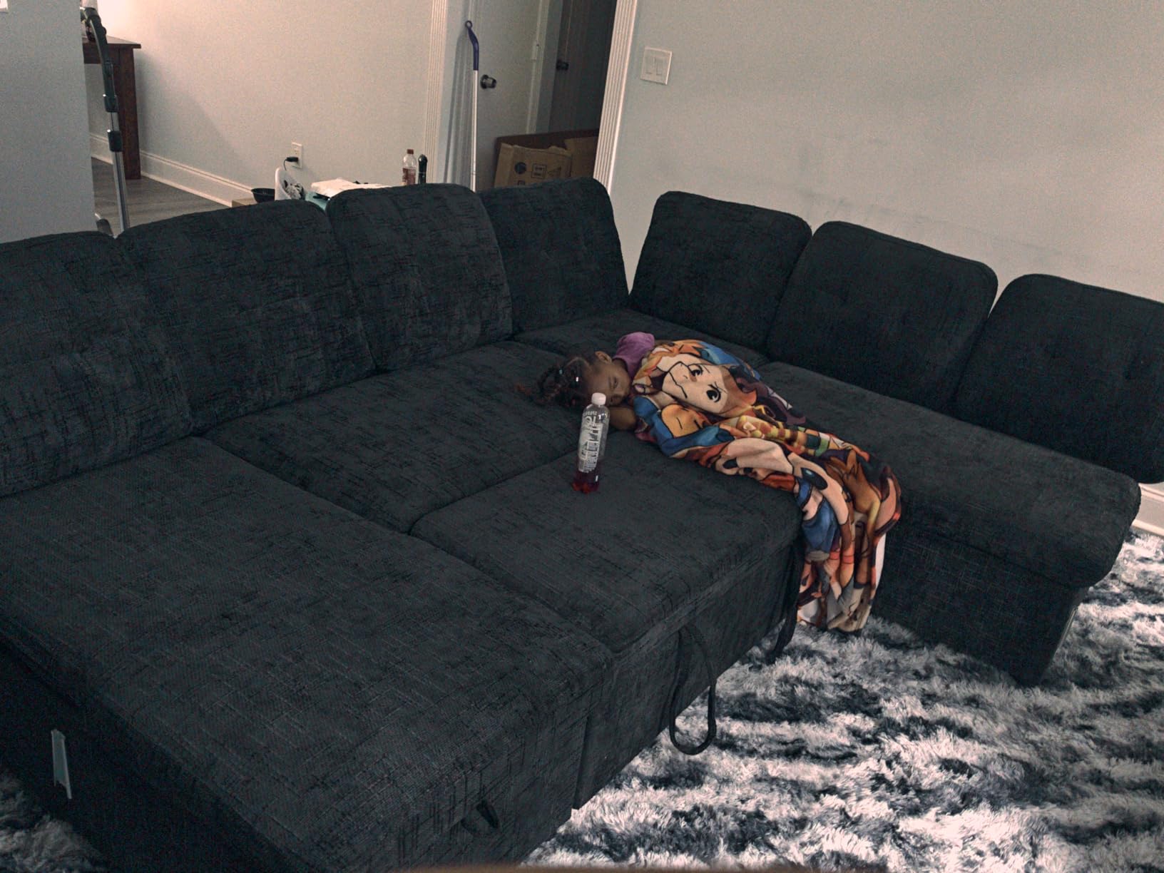 Modular Sectional Sleeper Sofa with Pull Out Bed, 108 Inch U Shaped 7 Seat Couches for Living Room, Chenille Fabric Cloud Couch Bed with Storage & Reclining Backrest, USB Charging, Grey customer photo 1