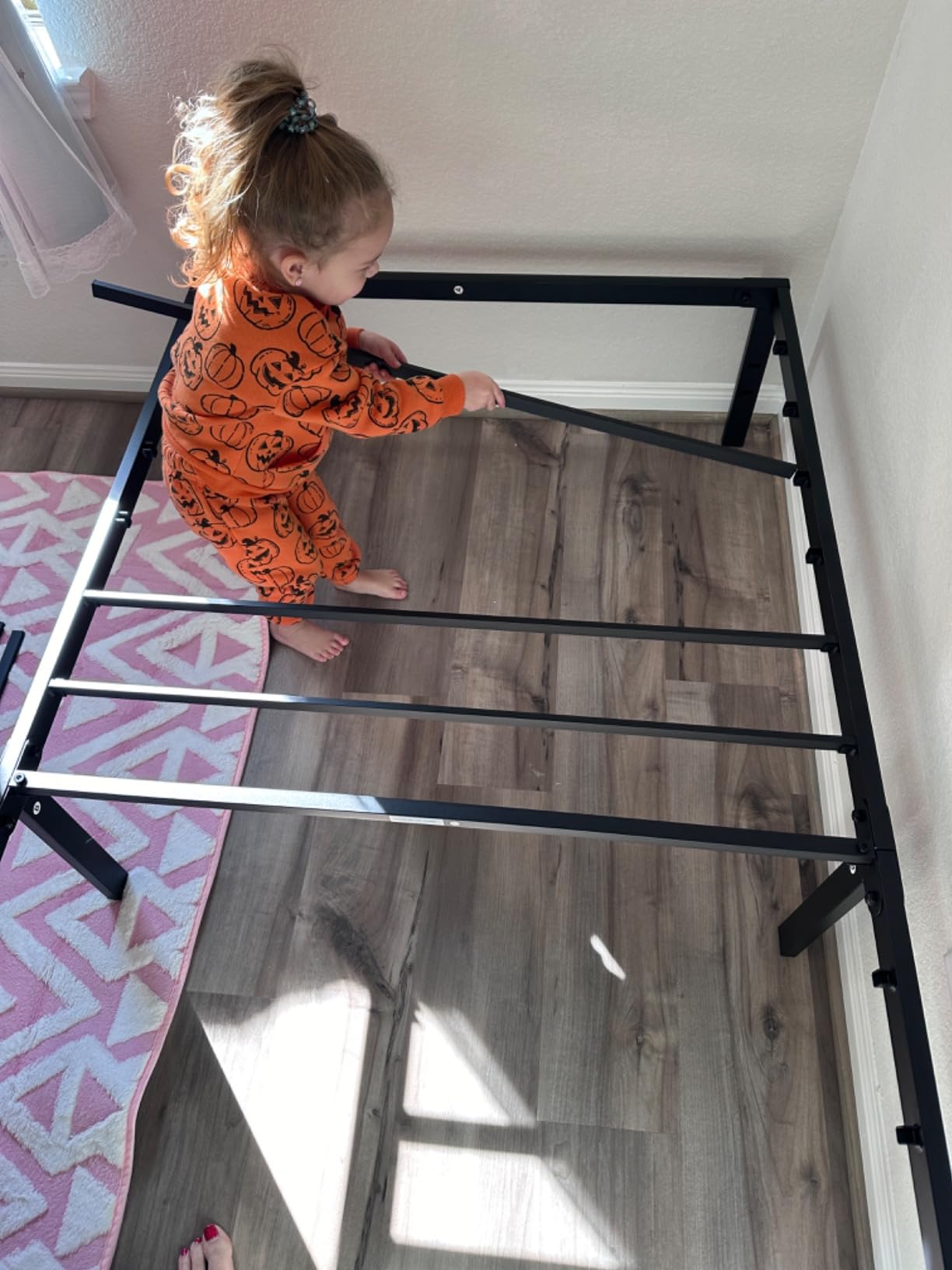 DUMOS Metal Bunk Bed Twin Over Twin with Ladder and High Guardrail, Heavy-Duty Steel Slats Support for School, Under-Bed Storage Space, No Box Spring Needed, Noise Free, White customer photo 1