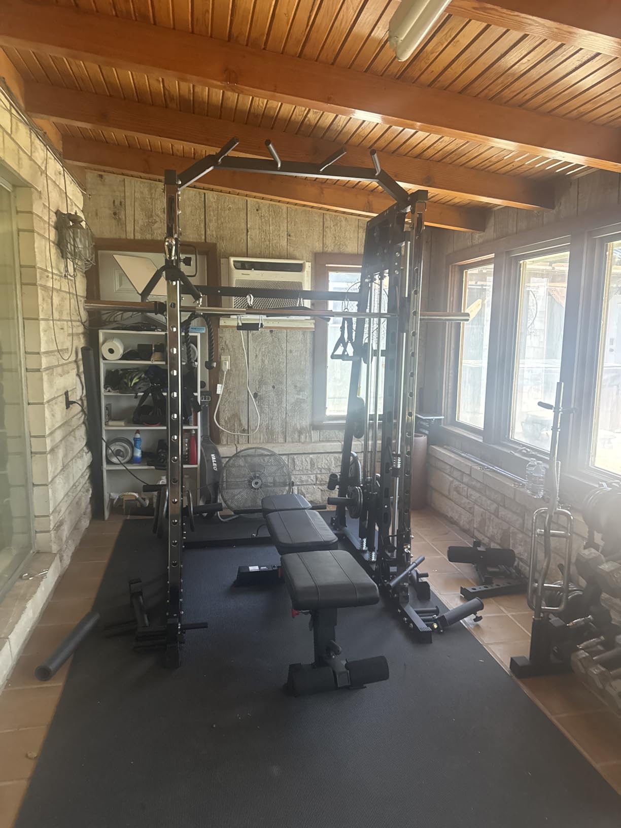 Smith Machine Home Gym All in One, 2200 LBS Squat Rack Power Cage with Smith Bar, LAT Pull-Down, Cable Systems, Leg Hold-Down and More Attachments, Workout Equipment (Black) customer photo 1