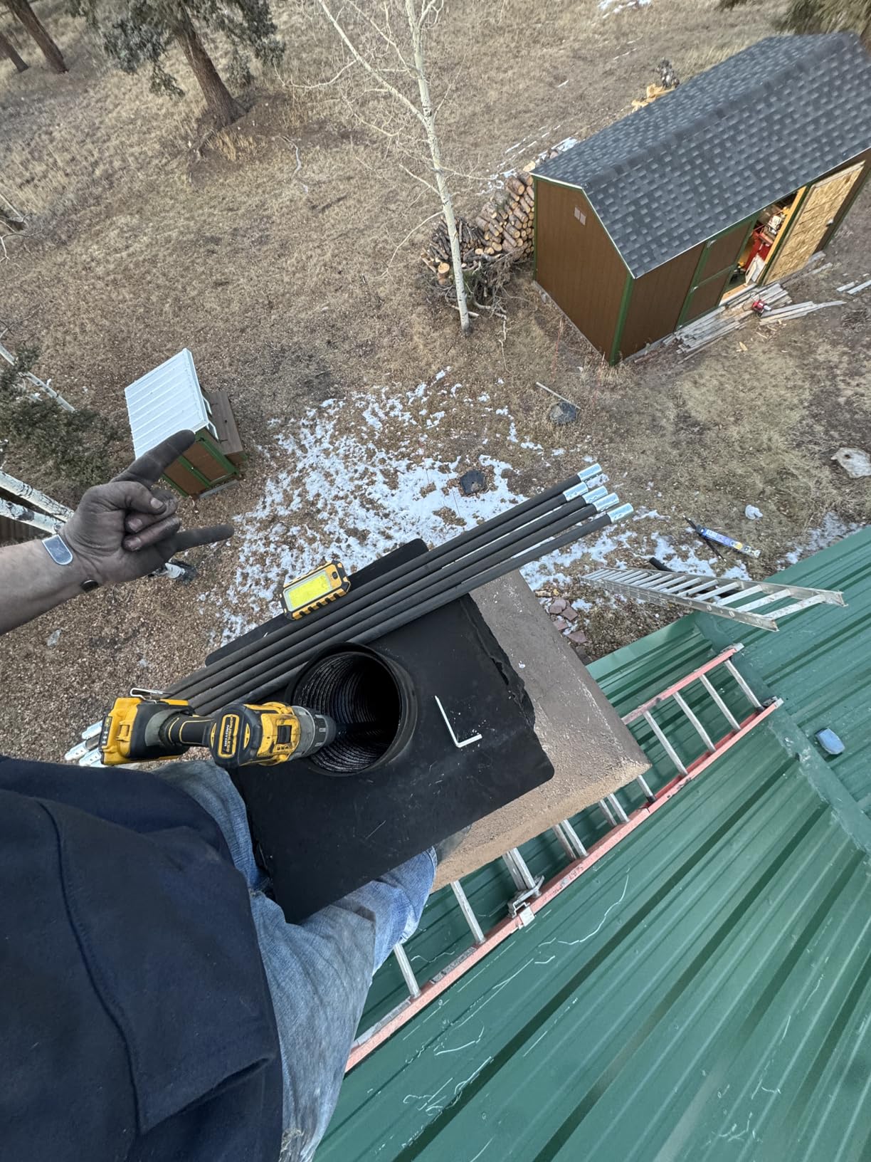 SootEater Rotary Chimney Cleaning System - Gardus RCH205-B Chimney Sweep Kit, Cleans Open Chimneys up to 18' with 6 Flexible 3' Rods, Trim-to-Fit Spinning Chimney Whip customer photo 1