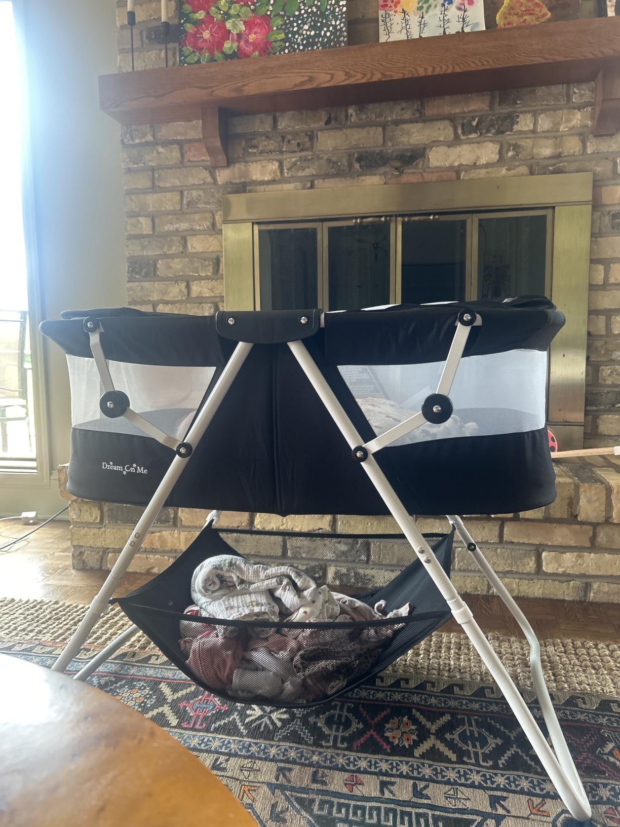 Dream On Me Karley Portable Newborn Bassinet with Double Mesh Canopy, Foldable Travel Bassinet with Storage Basket, Lightweight, Indoor Outdoor Use, Blue/Grey customer photo 2