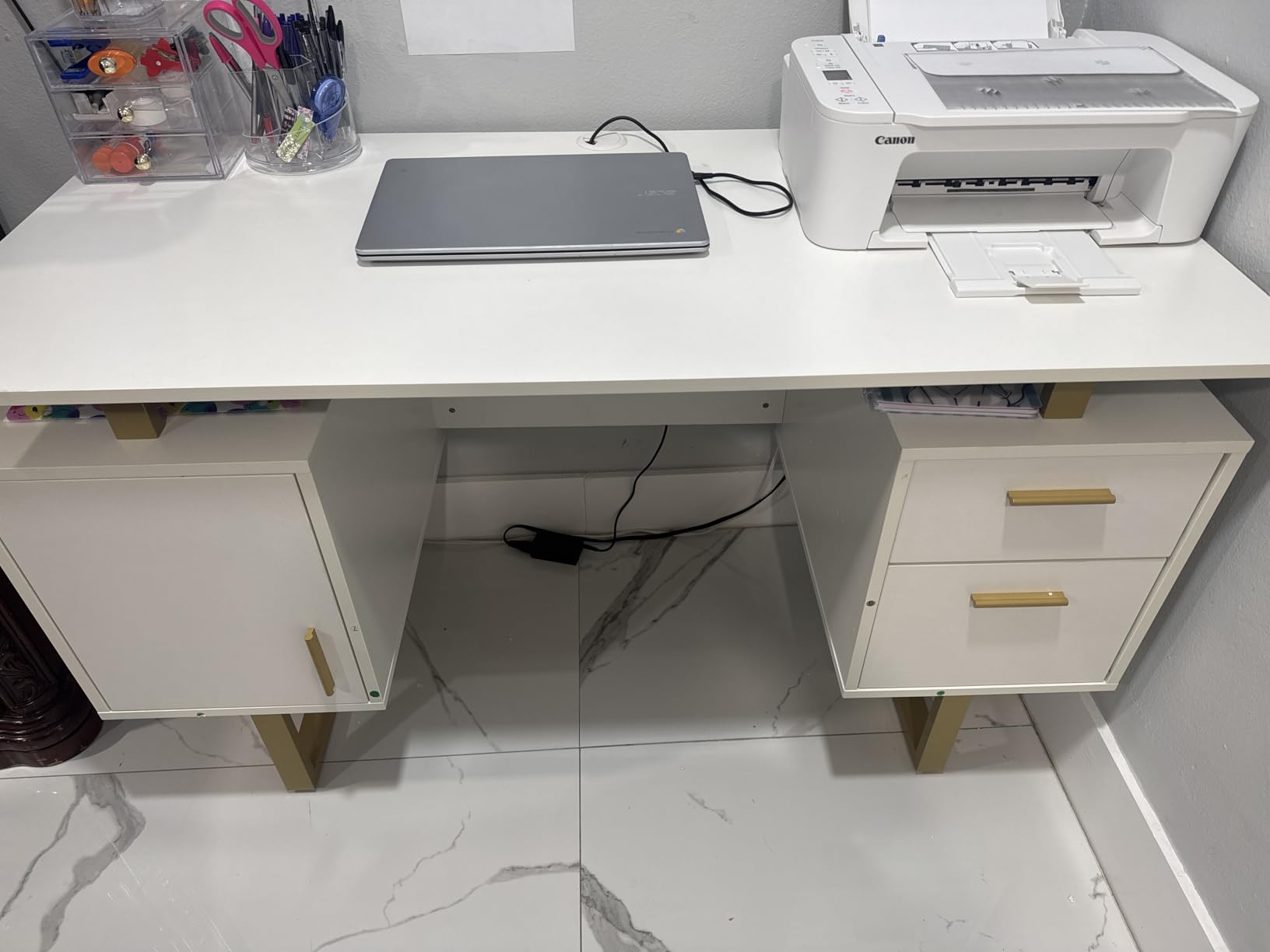 Techni Mobili Modern Office Desk with Storage, Gray customer photo 1