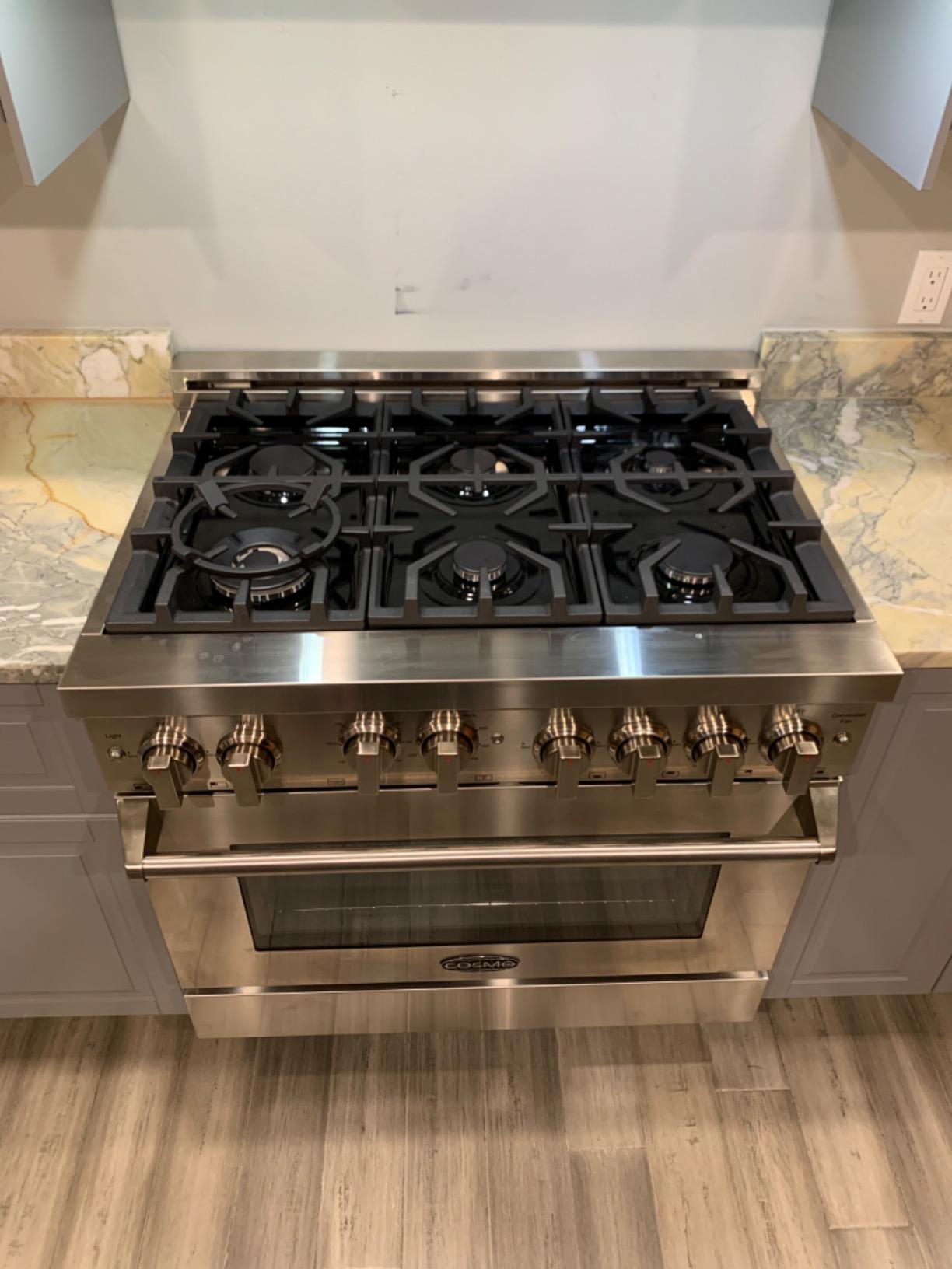 Cosmo COS-GRP366 36 in. Vista Coll 5.4 cu ft 6 Burner Gas Range, Convection, Stainless Steel - LED Light Panel, Cast Iron Grates, Auto Re-Ignition, Oven Fan Circulation, Liquid Propane Convertible customer photo 1