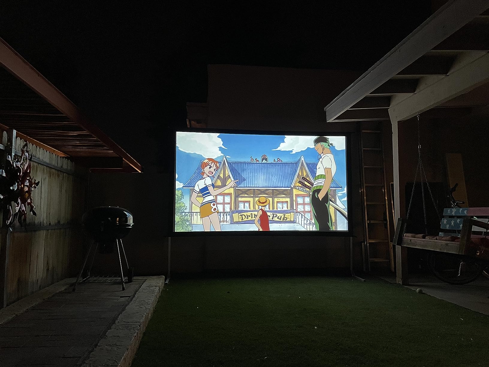 Projector Screen Outdoor, JWSIT 120 inch Outdoor Movie Screen - Upgraded 3 Layers PVC 16:9 Projector Screen, Portable Video Projection Screen with Carrying Bag for Home Theater Backyard customer photo 2