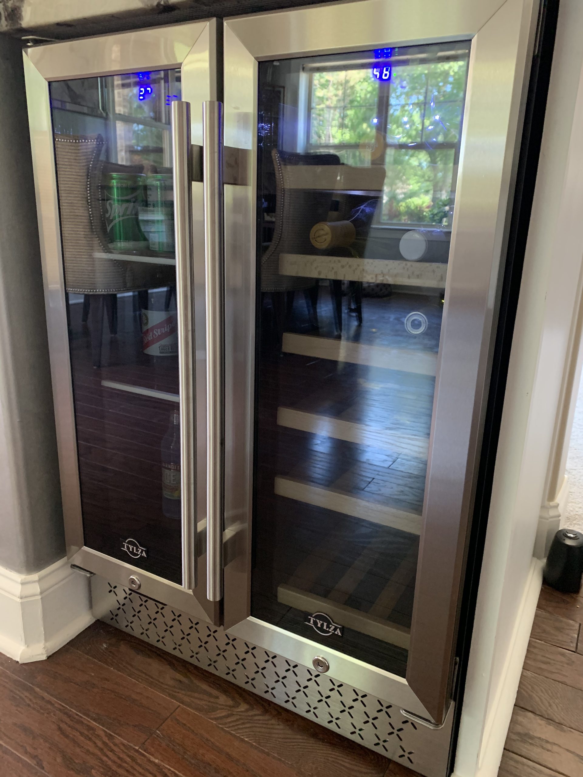 Tylza Wine and Beverage Refrigerator, 24 Inch Dual Zone Wine Fridge, Holds 18 Bottles and 88 Count, French Doors, Lock, Under-counter or Freestanding Wine Cooler, Beverage Fridge with Tempered Glass customer photo 2