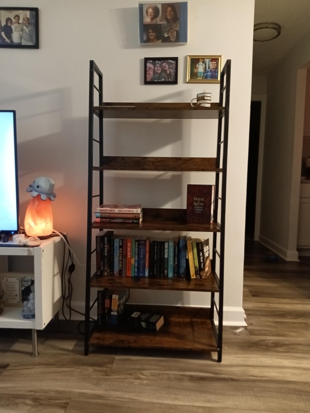 IRONCK 5 Tier Ladder Bookcase with Metal Frame Rustic Brown | Bookshelves and Book Cases, Open Display Shelves; Metal Frame; Shelf Baffles; Home Office customer photo 1