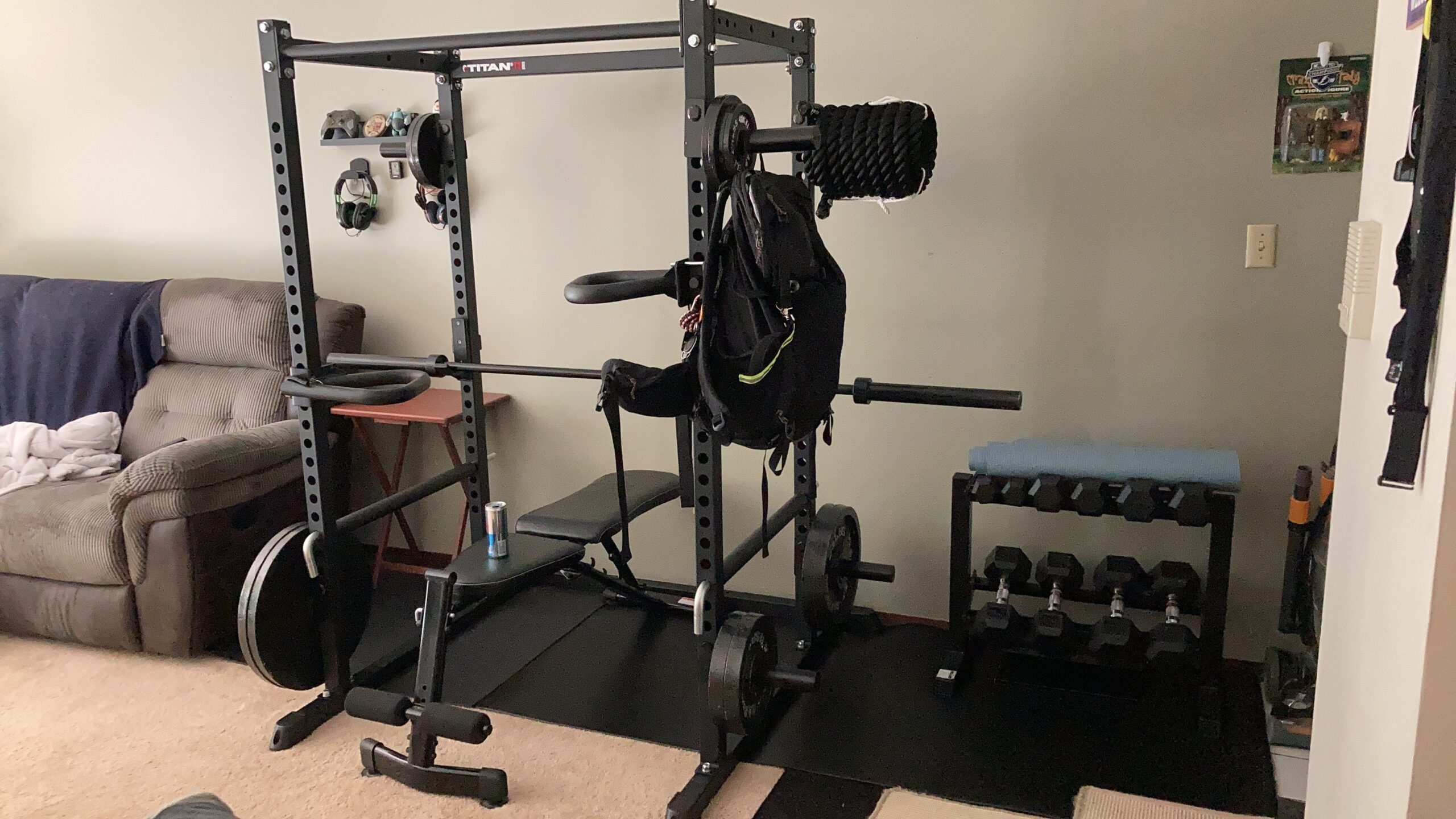 Titan Fitness T-2 Series Short Power Rack, Skinny Pull Up Bar, Pin and Pipe Safeties, Standard J-Hooks, for Home Garage Gym customer photo 1