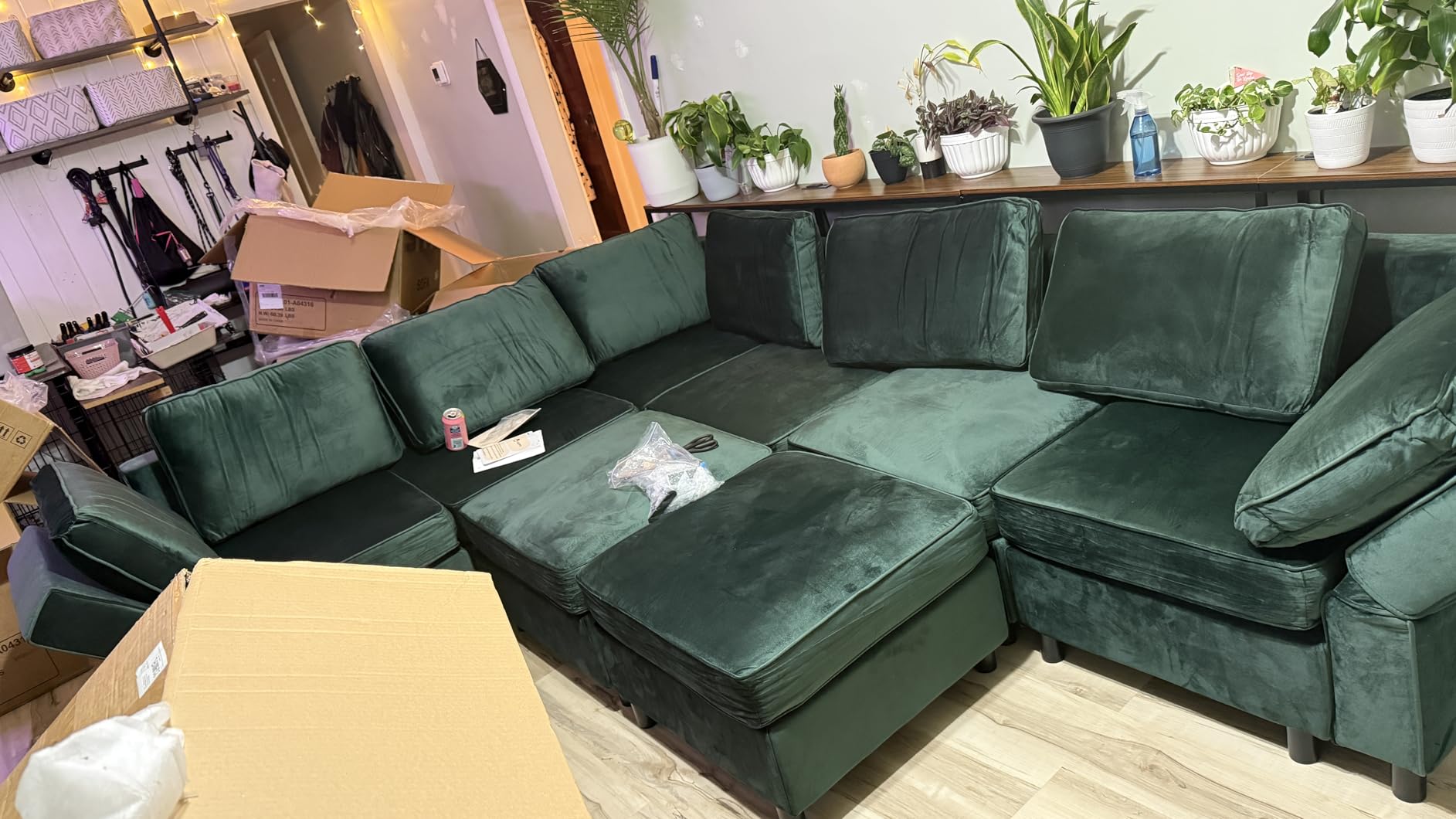 Belffin Modular Sectional Sofa Couch with Reversible Chaise - Velvet L Shaped Couch with Storage, 4-seat Convertible Green customer photo 2