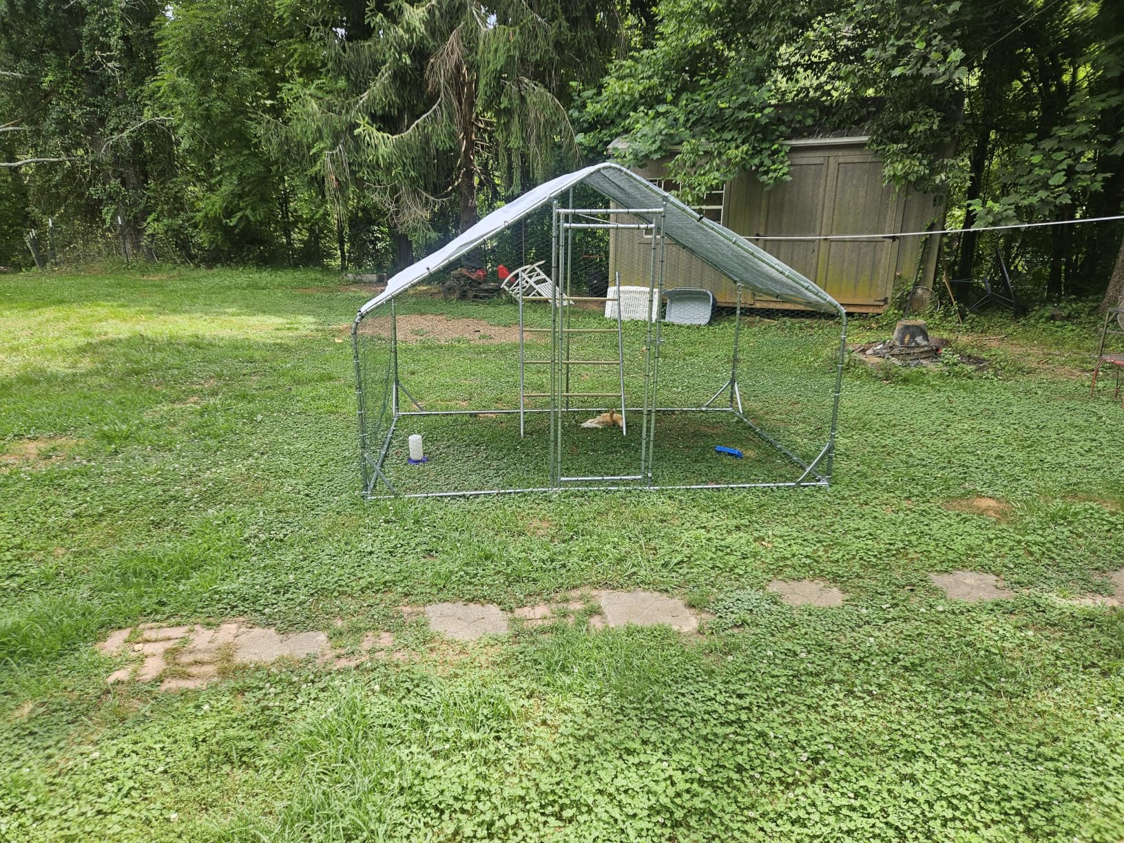 CHIKENCOOP 19.5x9.8x6.5 ft Metal Chicken Coop, Chicken Run with Cover | Three-room walk-in chicken run with waterproof UV-resistant cover, lockable steel door, and PVC-coated wire mesh. customer photo 1
