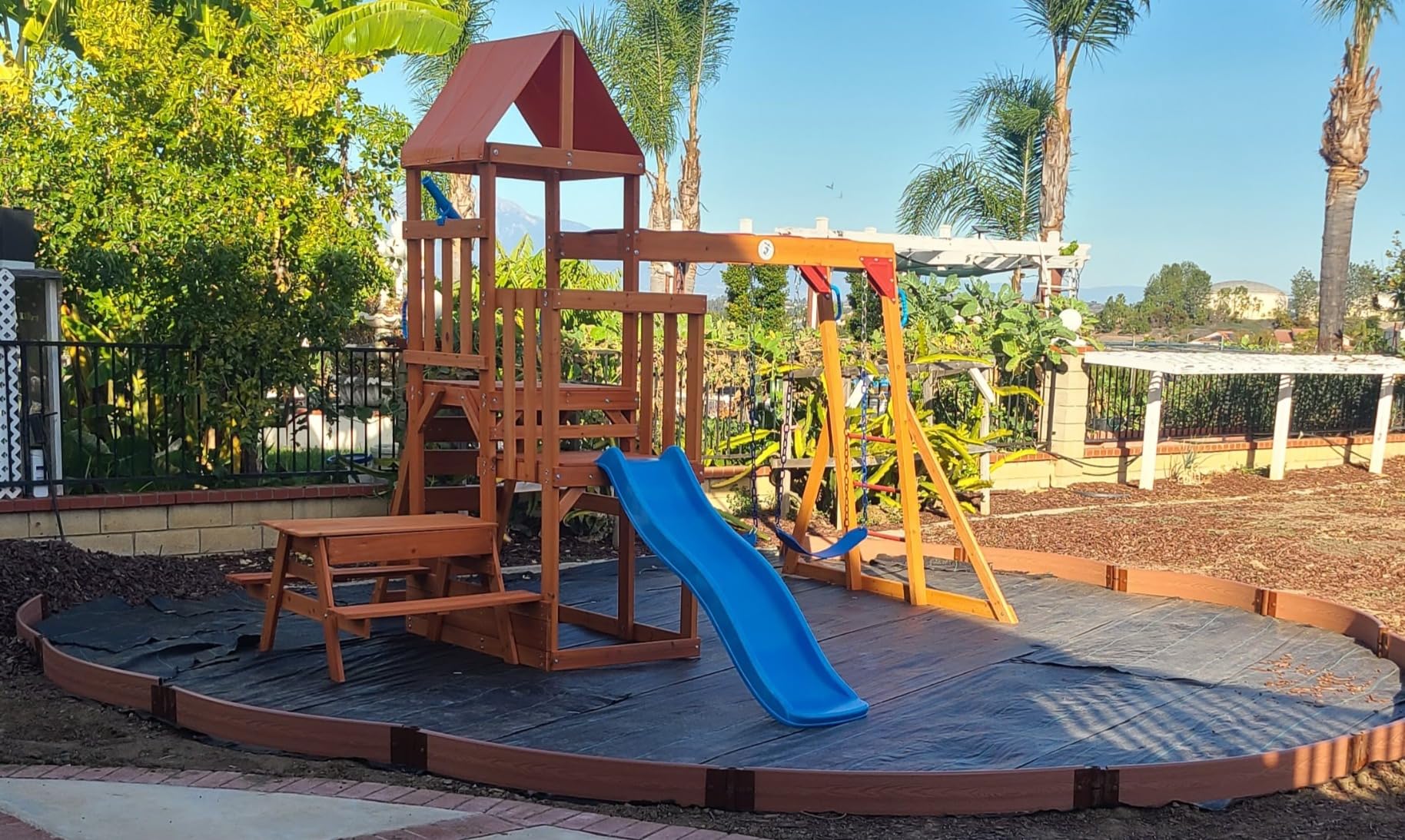 Dolphin Playground Wooden Swing Sets for Backyard | Monkey Bar, 2 in 1 Outdoor Table, Wave Slide, Climbing Wall, 2 Belt Swings customer photo 1