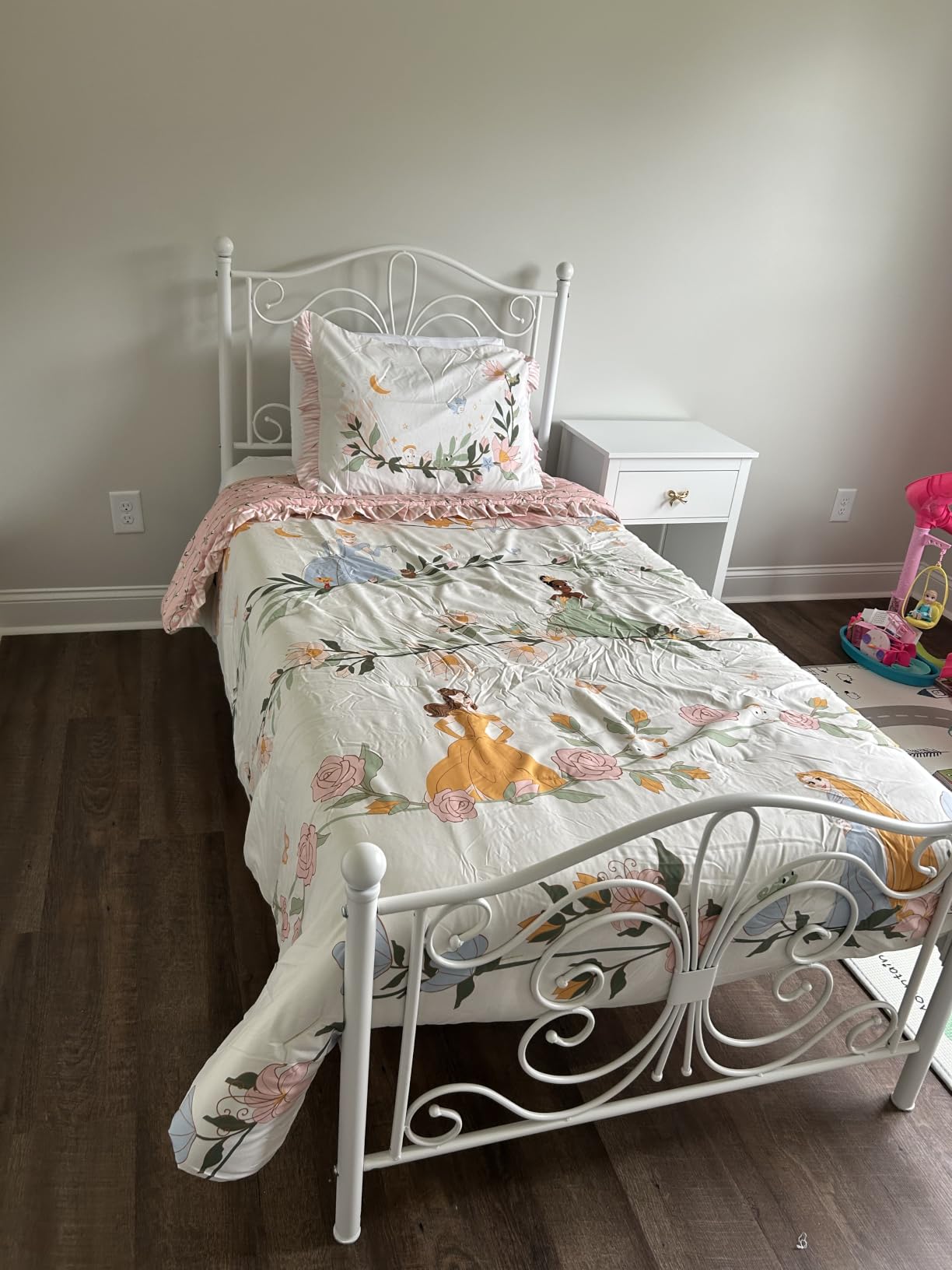 SHA CERLIN Twin Size Bed Frame for Kids,Metal Bed Frame with Butterfly Pattern Design Headboard & Footboard,No Box Spring Needed,Easy Assembly,White customer photo 1