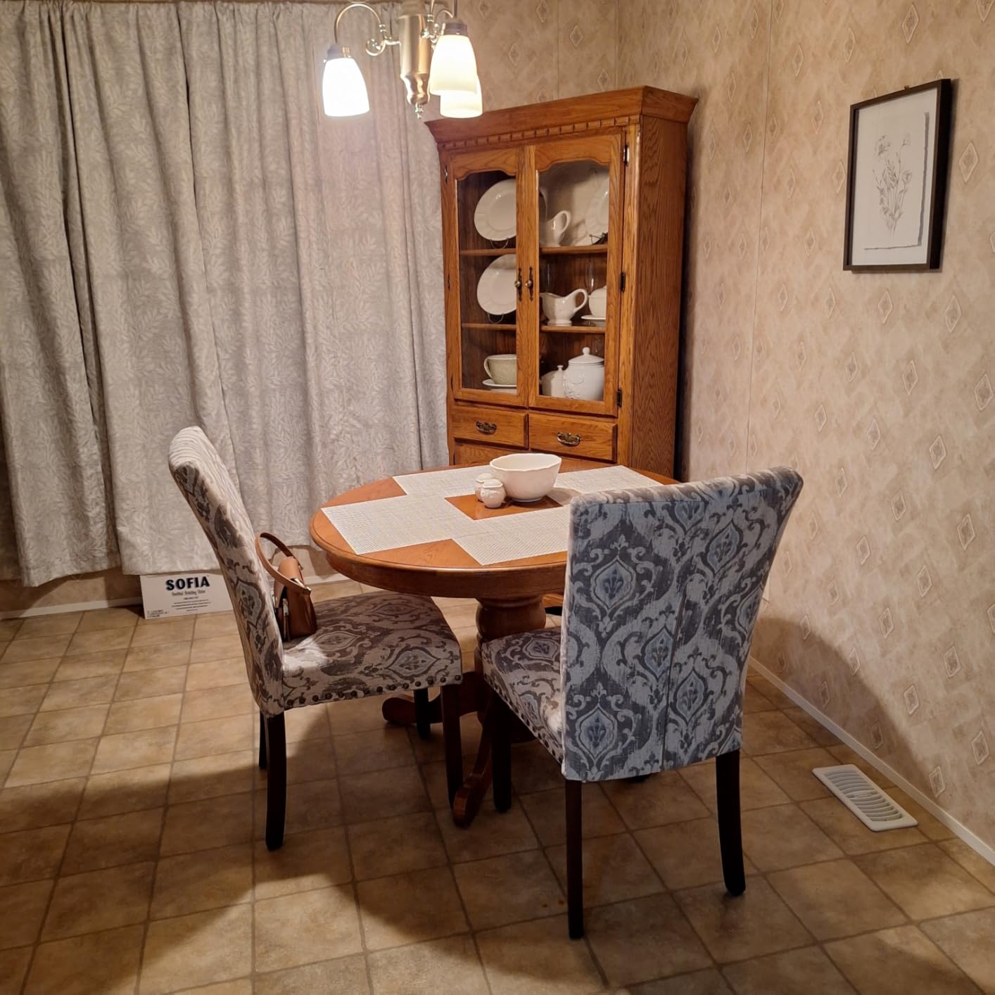 COLAMY Upholstered Parsons Dining Chairs Set of 2, Fabric Dining Room Kitchen Side Chair with Nailhead Trim and Wood Legs - Blue/White Flower customer photo 2