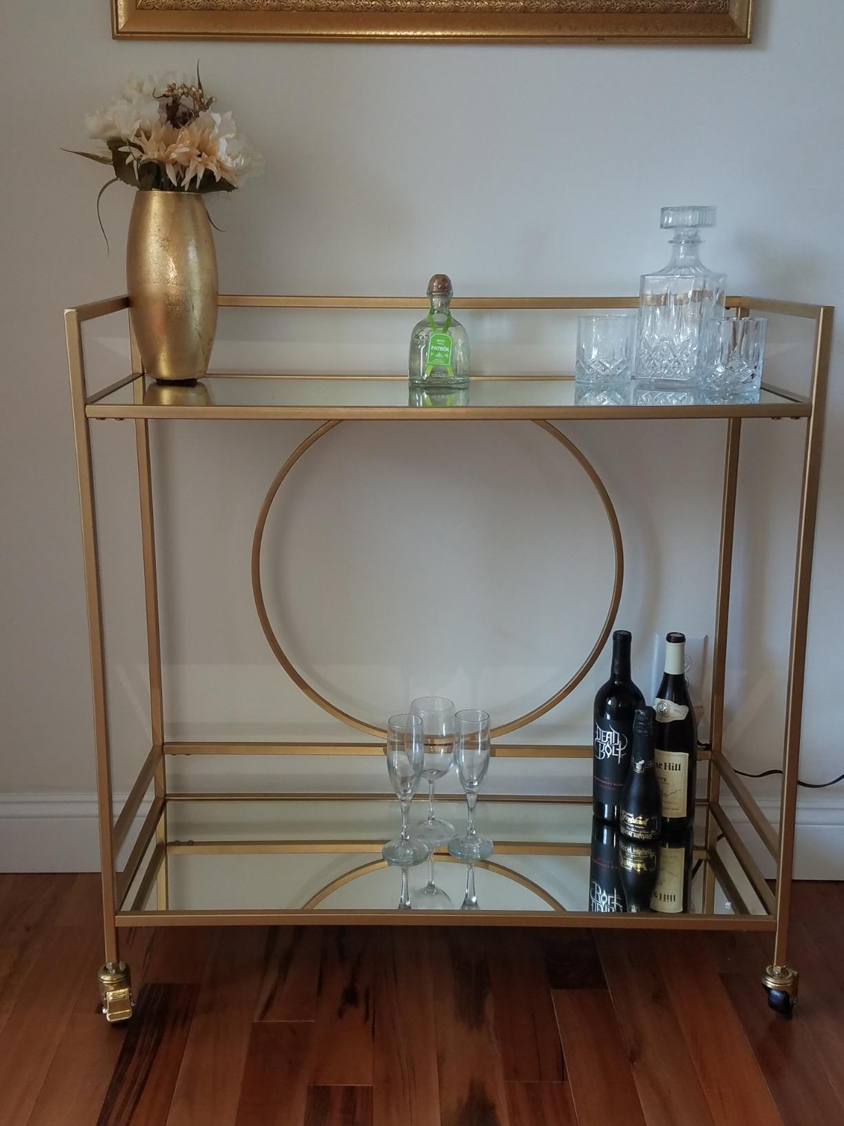 RiteSune Gold Bar Cart, Modern Wine Cart with Wheels, Home Bar Serving Carts with 2 Tier Mirrored Shelves, Wine Bar Carts for The Home, Dining Room, Kitchen customer photo 1