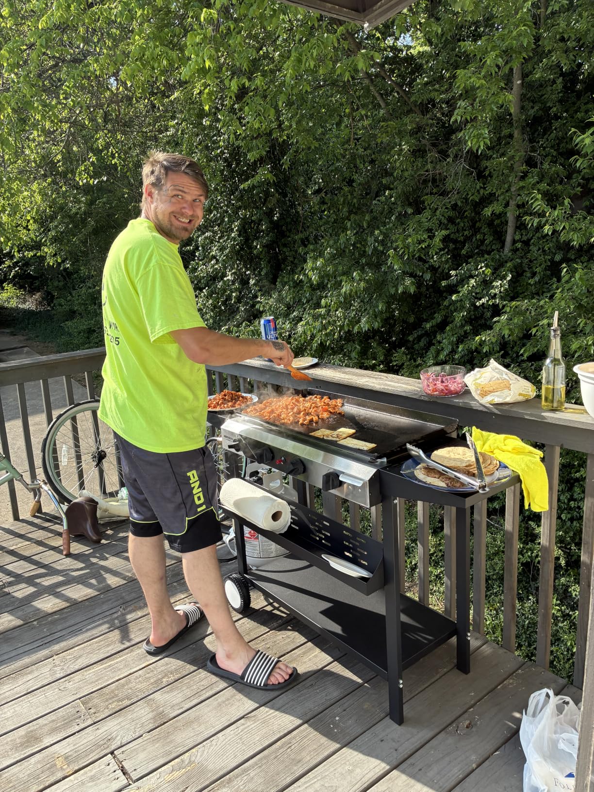 ROVSUN 2 Burner Portable Propane Griddle with Nonstick Enameled Tray, 20,000 BTU Tabletop Flat Top Gas Grill with Electronic Ignition & Regulator for Outdoor Cooking Camping BBQ Tailgating Picnicking customer photo 2